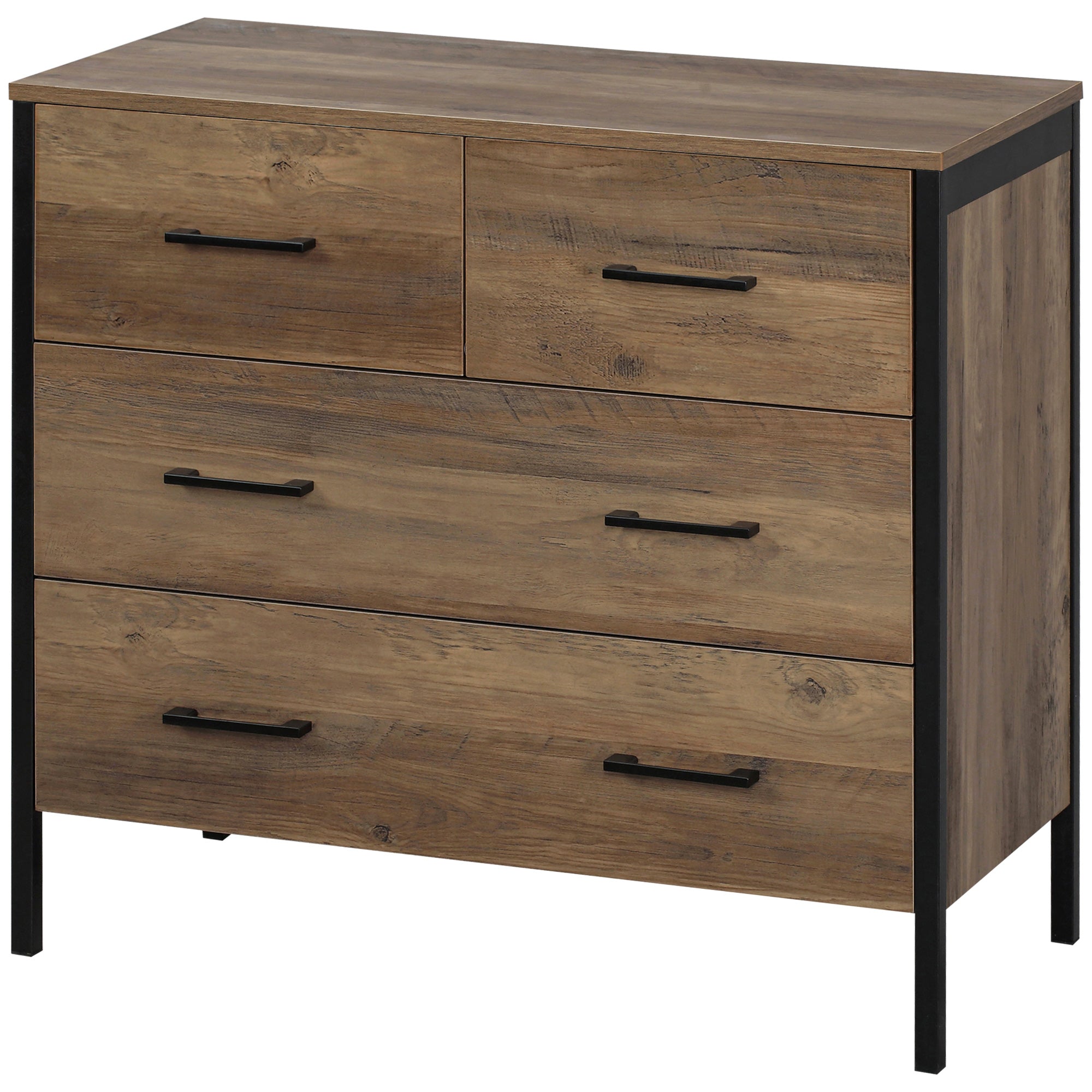 HOMCOM 4 Drawer Dresser, Chest of Drawers with Metal Frame and Handles for Bedroom, Brown