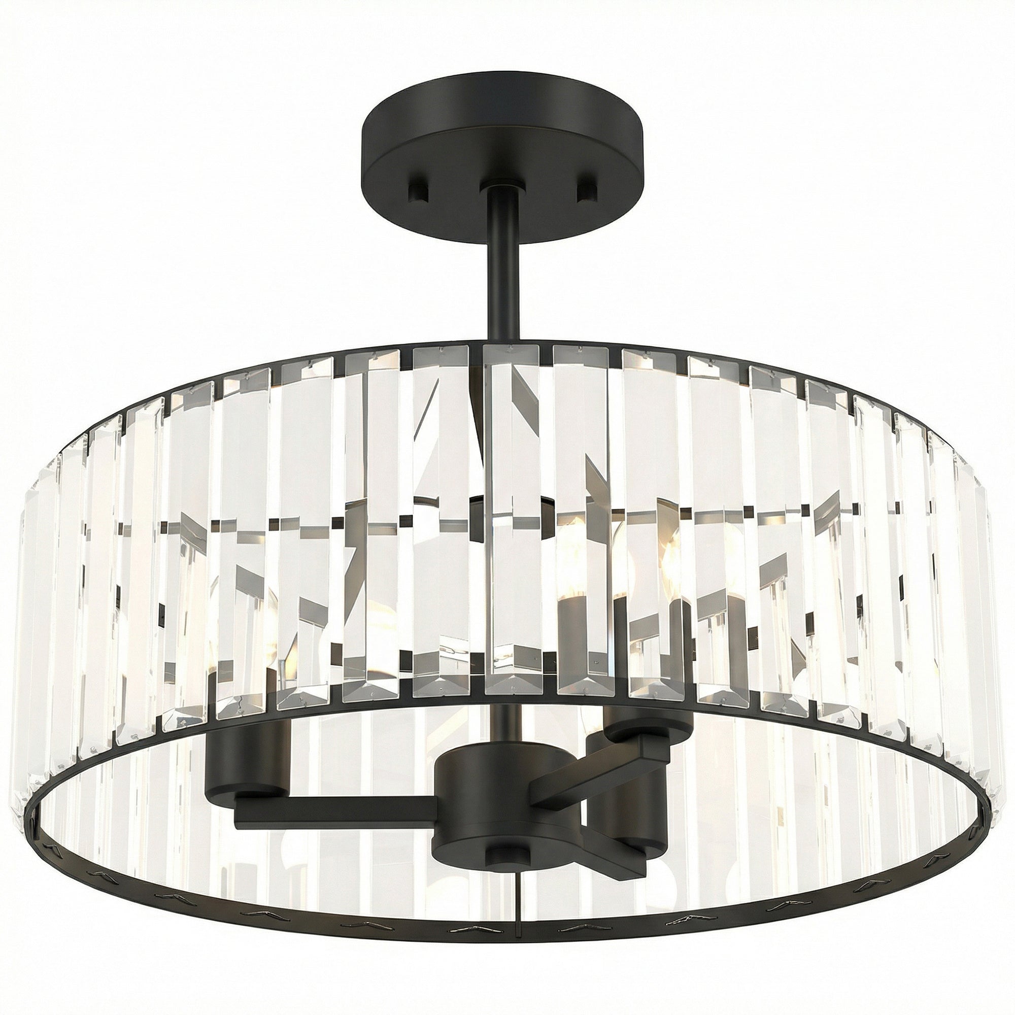 Crystal Ceiling Light Fixture, Semi Flush Mount Modern Crystal Chandelier Ceiling Light for Living Room, Bedroom, Hallway, Dining Room, E14 Base 3-Lights, Bulbs Not Included, Black