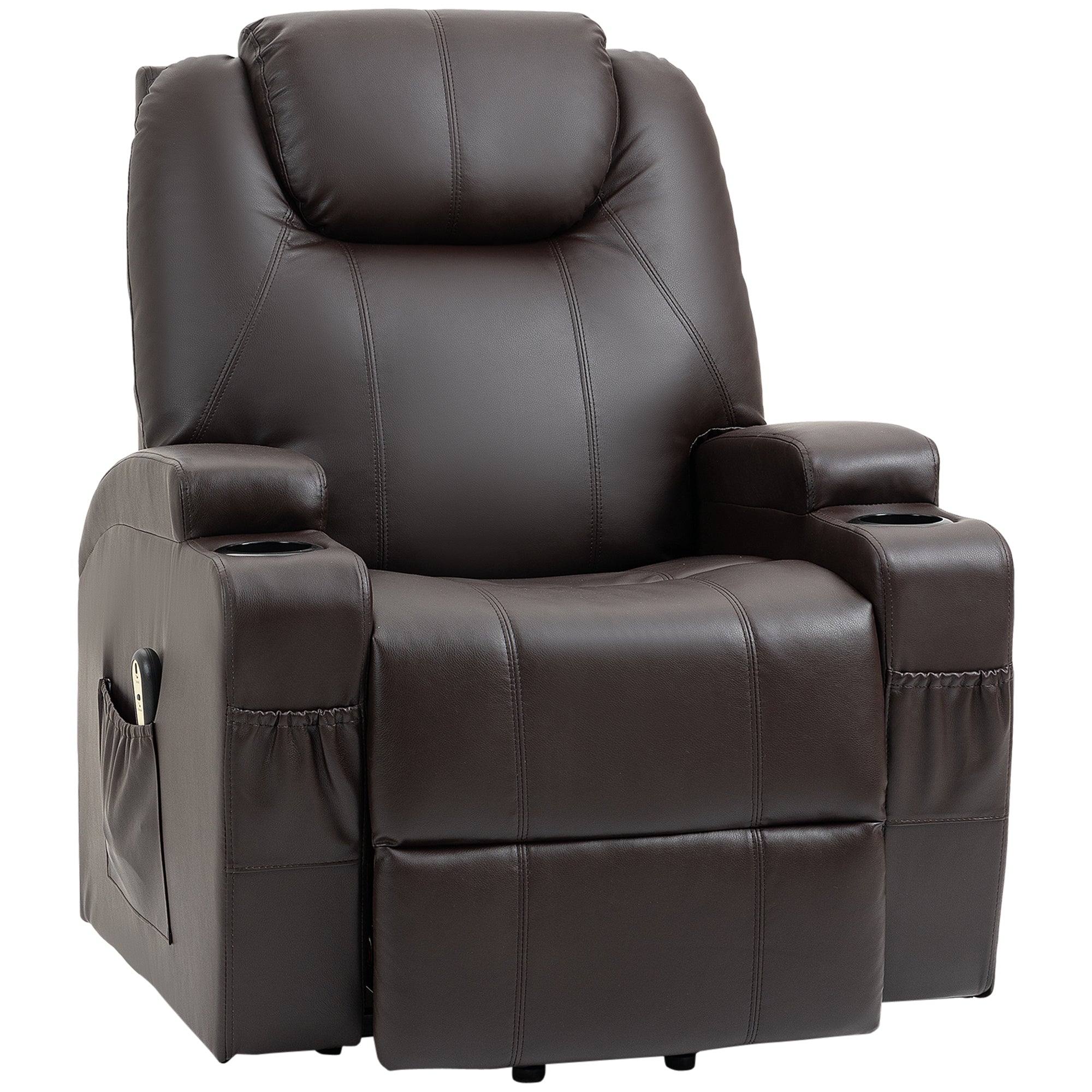 HOMCOM Power Lift Chair for Elderly, PU Leather Recliner Sofa Chair with Footrest, Remote Control, Side Pockets and Cup Holders, Brown