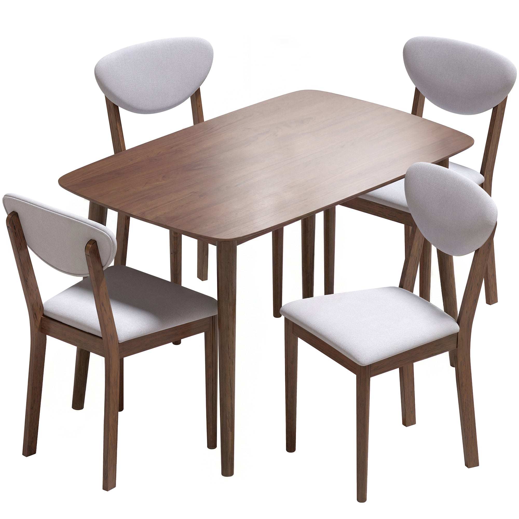 5-Piece Dining Table Set for 4, Mid-Century Modern Kitchen Table and Chairs with Padded Seats and Backrests, Solid Wood Frame for Small Space, Dining Room, Living Room, Light Gray