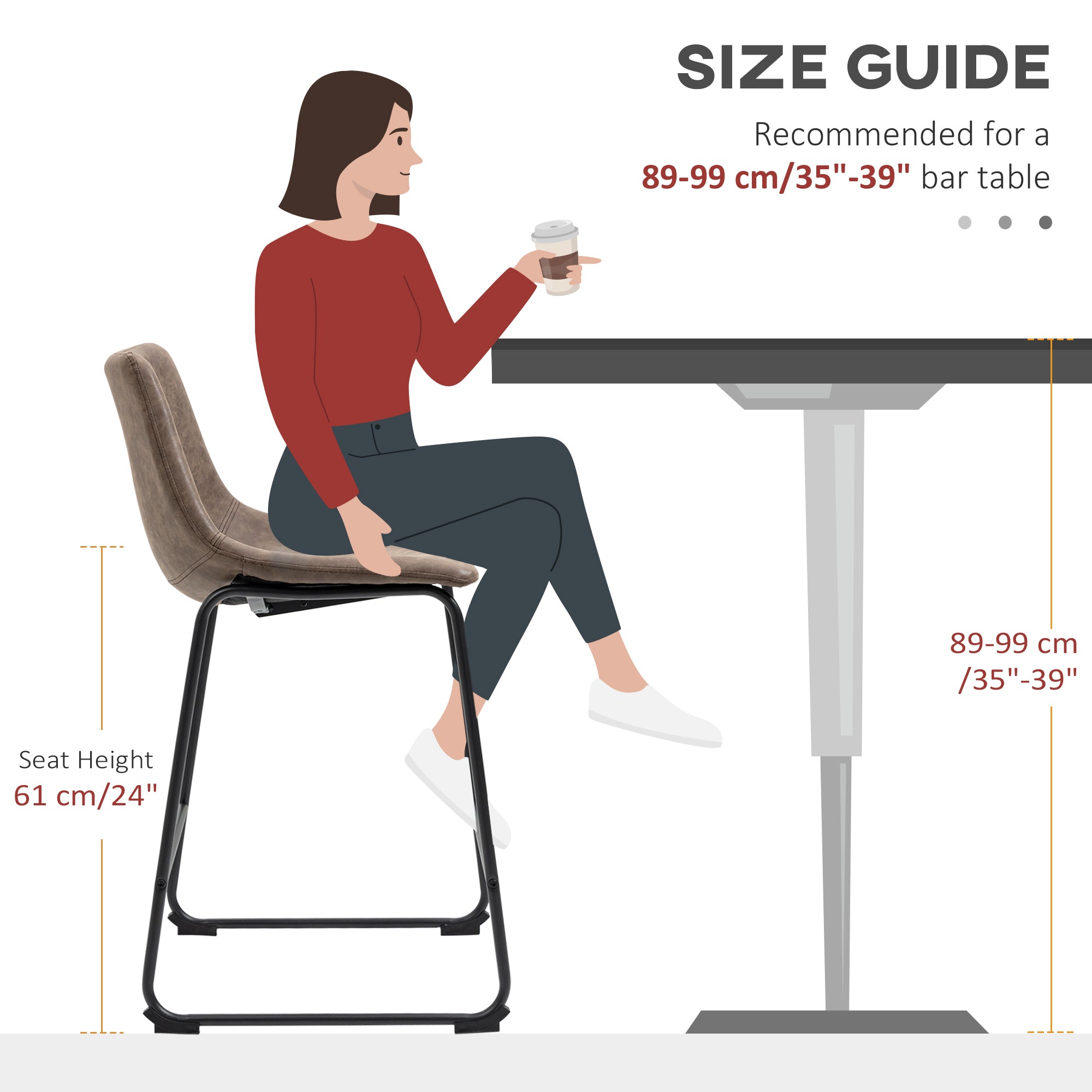 HOMCOM Counter Height Bar Stools Set of 2, Vintage PU Leather Bar Chairs, Kitchen Stools with Footrest for Home Bar, Brown