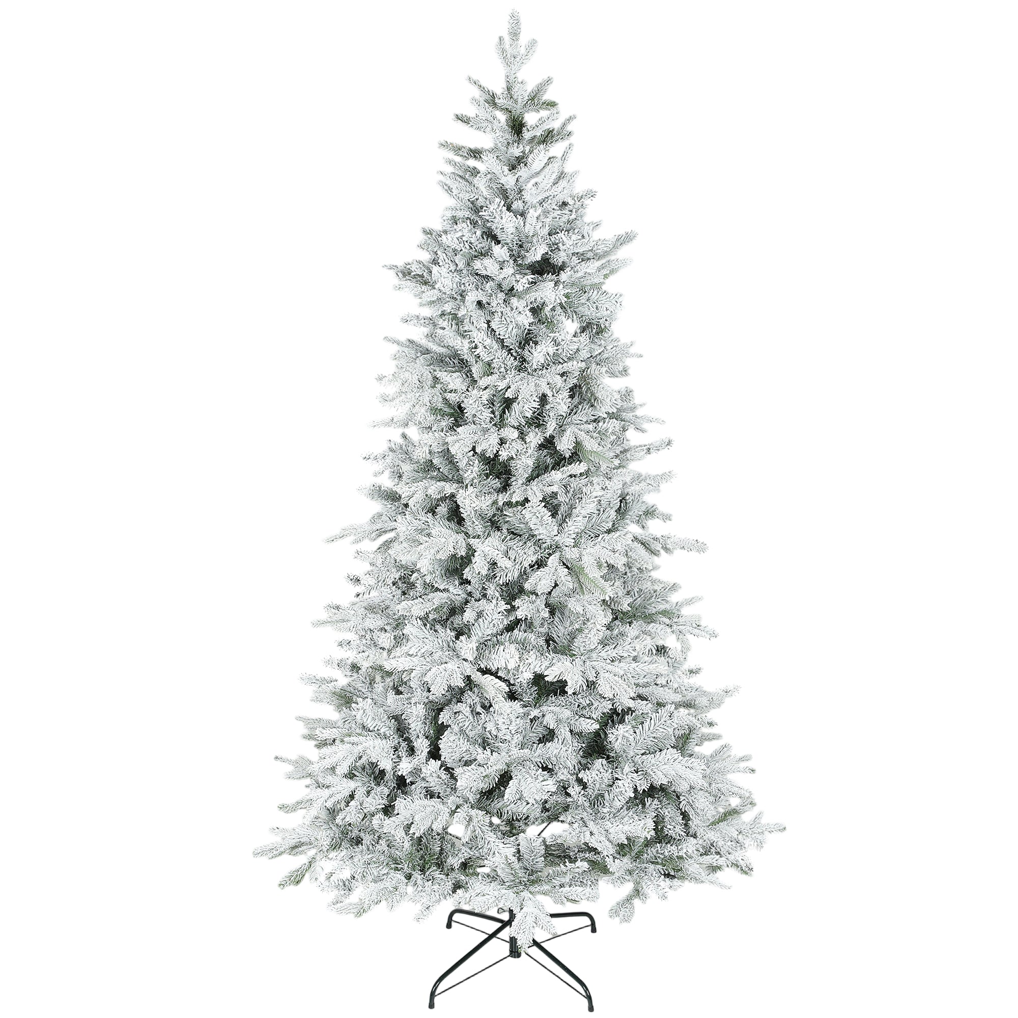 7.5ft Artificial Spruce Slim Christmas Tree, Snow Flocked Xmas Tree w/ 1,762 Branch Tips, Foldable Metal Stand and Hinged Branches, Noble Holiday Decor