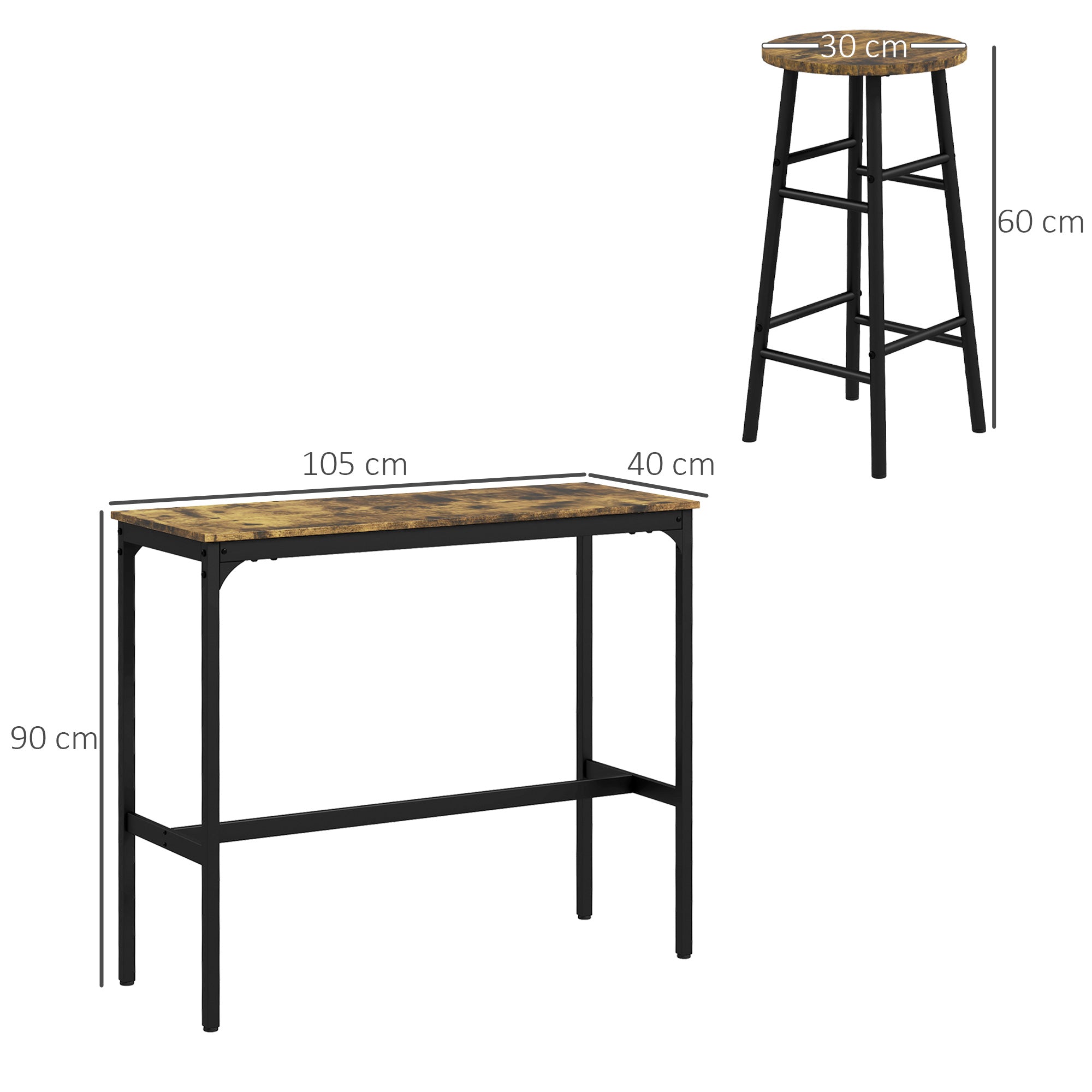 HOMCOM 5 Piece Bar Table Set with 4 Stools, Industrial Bar Table and Stool Set, Dining Table and Chair Set for Small Space, Rustic Brown