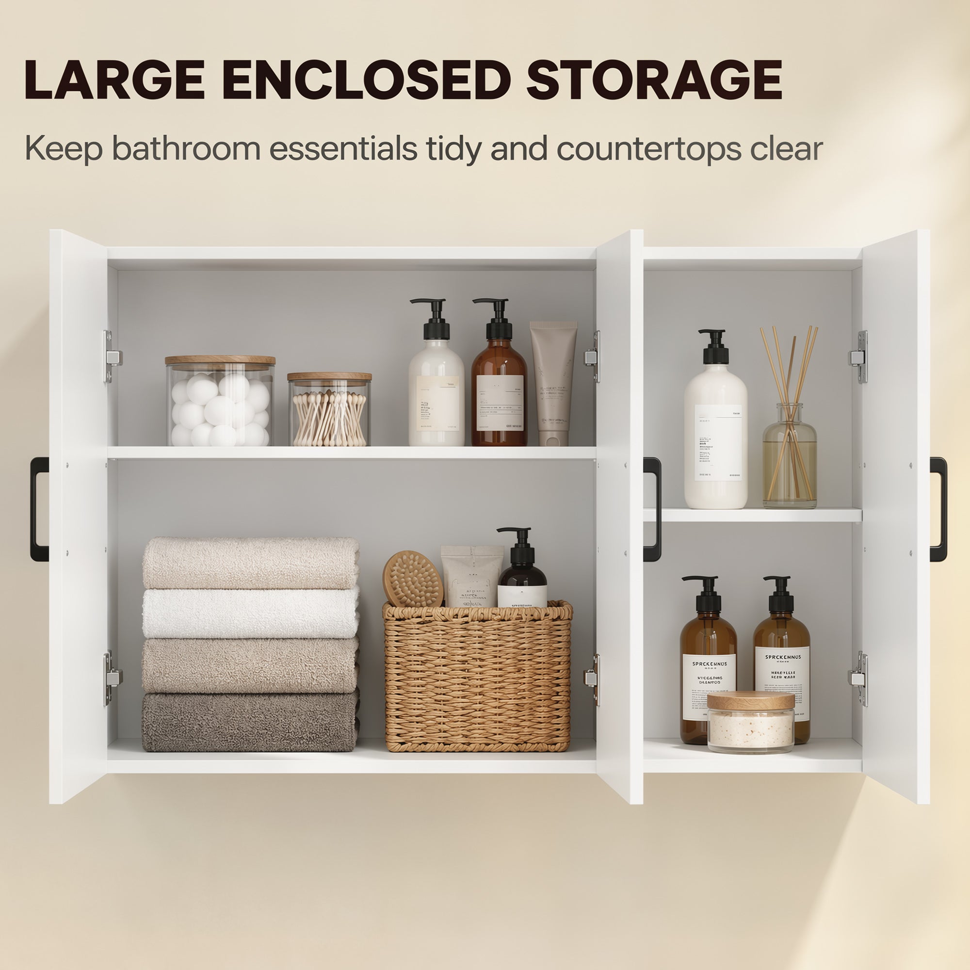 Bathroom Wall Cabinet, Wall Mounted Bathroom Cabinet, Over the Toilet Space Saver with Adjustable Shelves and Doors for Kitchen, White