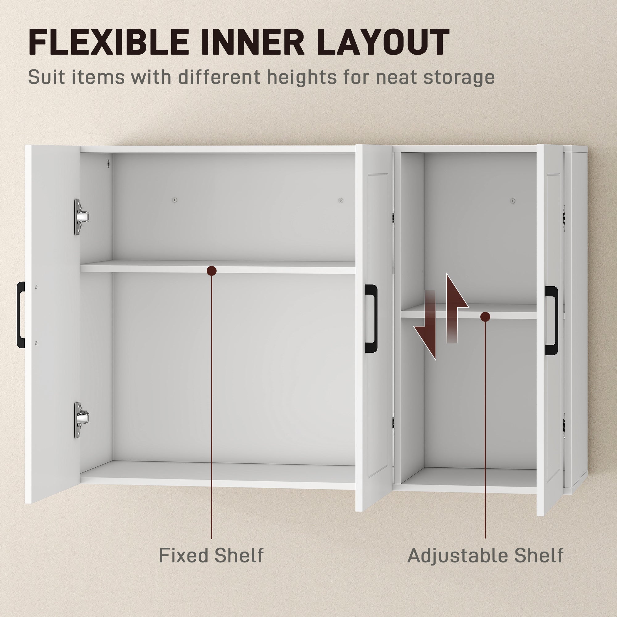 Bathroom Wall Cabinet, Wall Mounted Bathroom Cabinet, Over the Toilet Space Saver with Adjustable Shelves and Doors for Kitchen, White