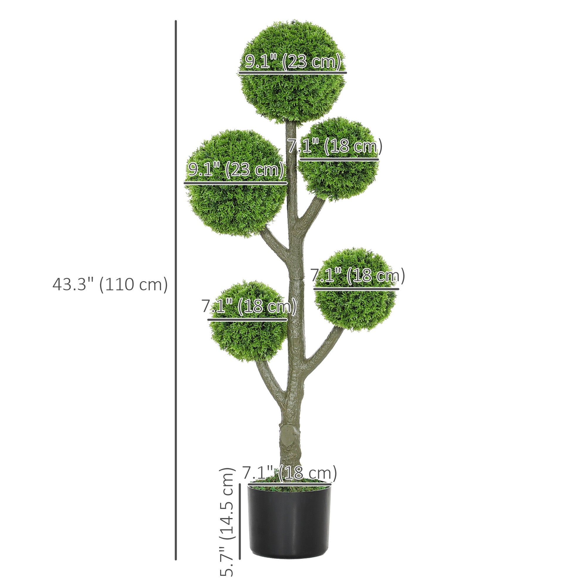 Decorative Artificial Plant, Topiary Five-ball Cypress Tree in Pot, Fake Plant for Home Indoor outdoor Decor, 43.3 Inch, Green