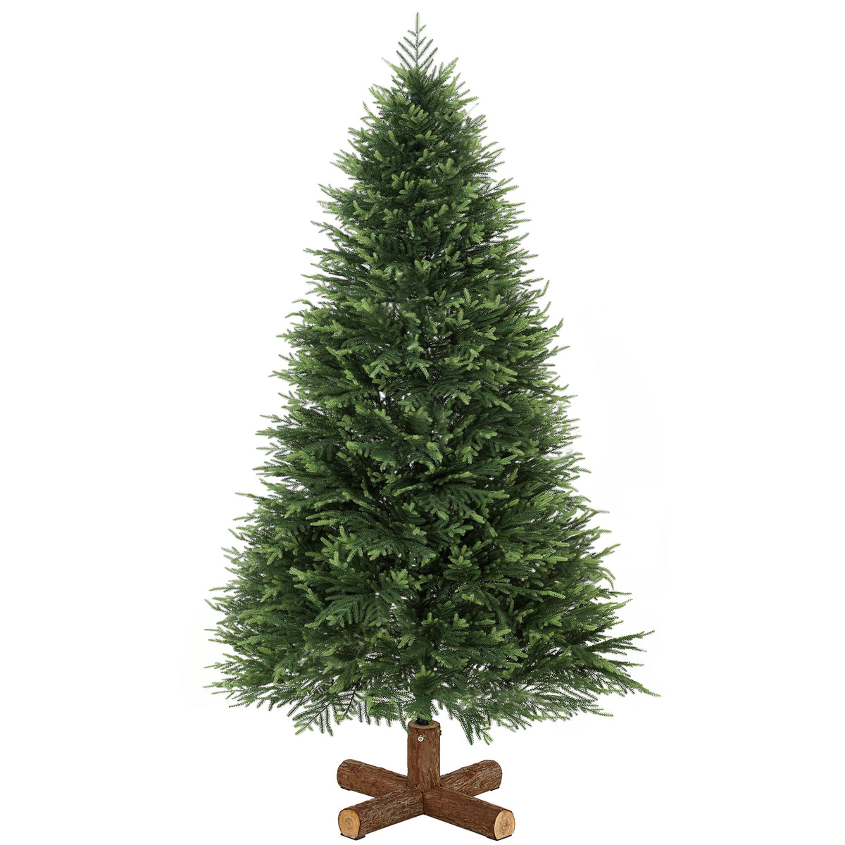7ft Artificial Christmas Tree, Hinged Xmas Tree with Dense 1071 PE & PVC Branch Tips, Realistic Fir Wood Base, Auto Open for Home Office Decor, Green