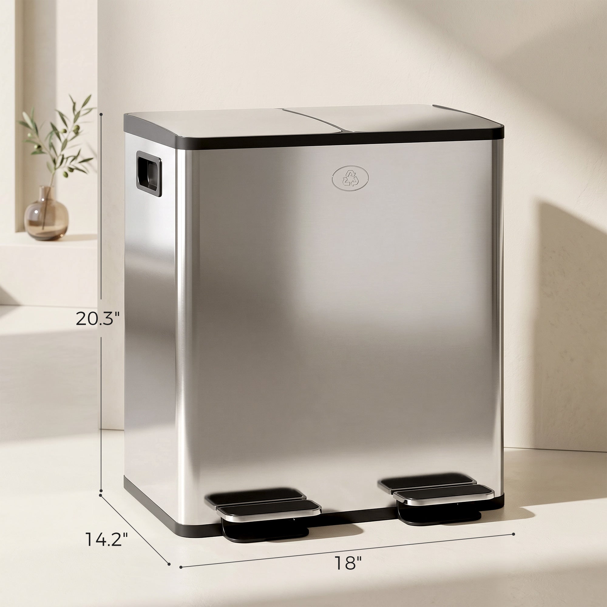 Trash Can, 2 x 5 Gallon Stainless Steel Garbage Can with Soft Close, Stay-Open Lid, Pedals, Inner Buckets and Deodorizer Compartment, Fingerprint-Proof, for Kitchen, Home Office, Silver
