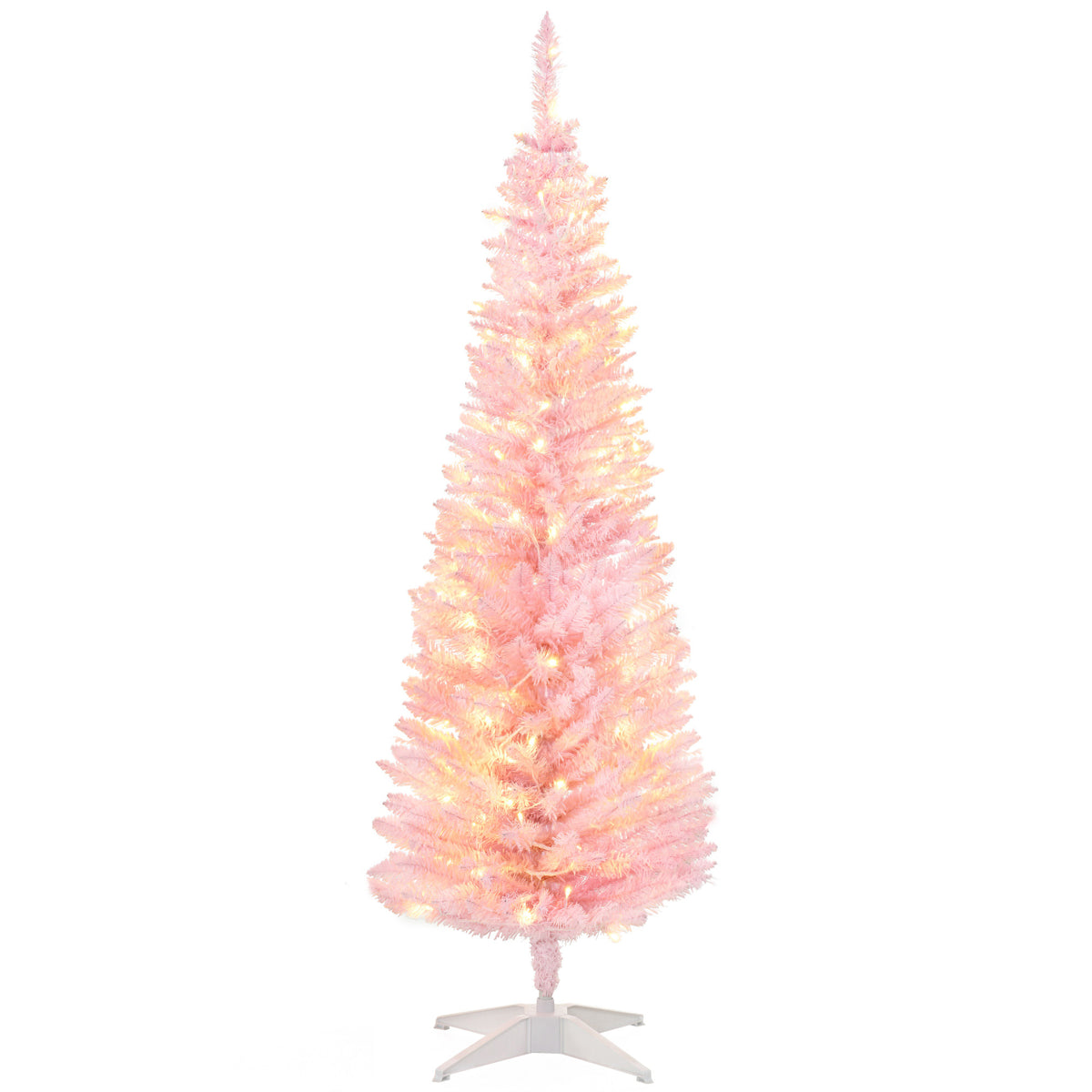 5 ft Pre-Lit Slim Pencil Artificial Christmas Tree with 294 Tips, 110 Warm White LED Lights, Pink