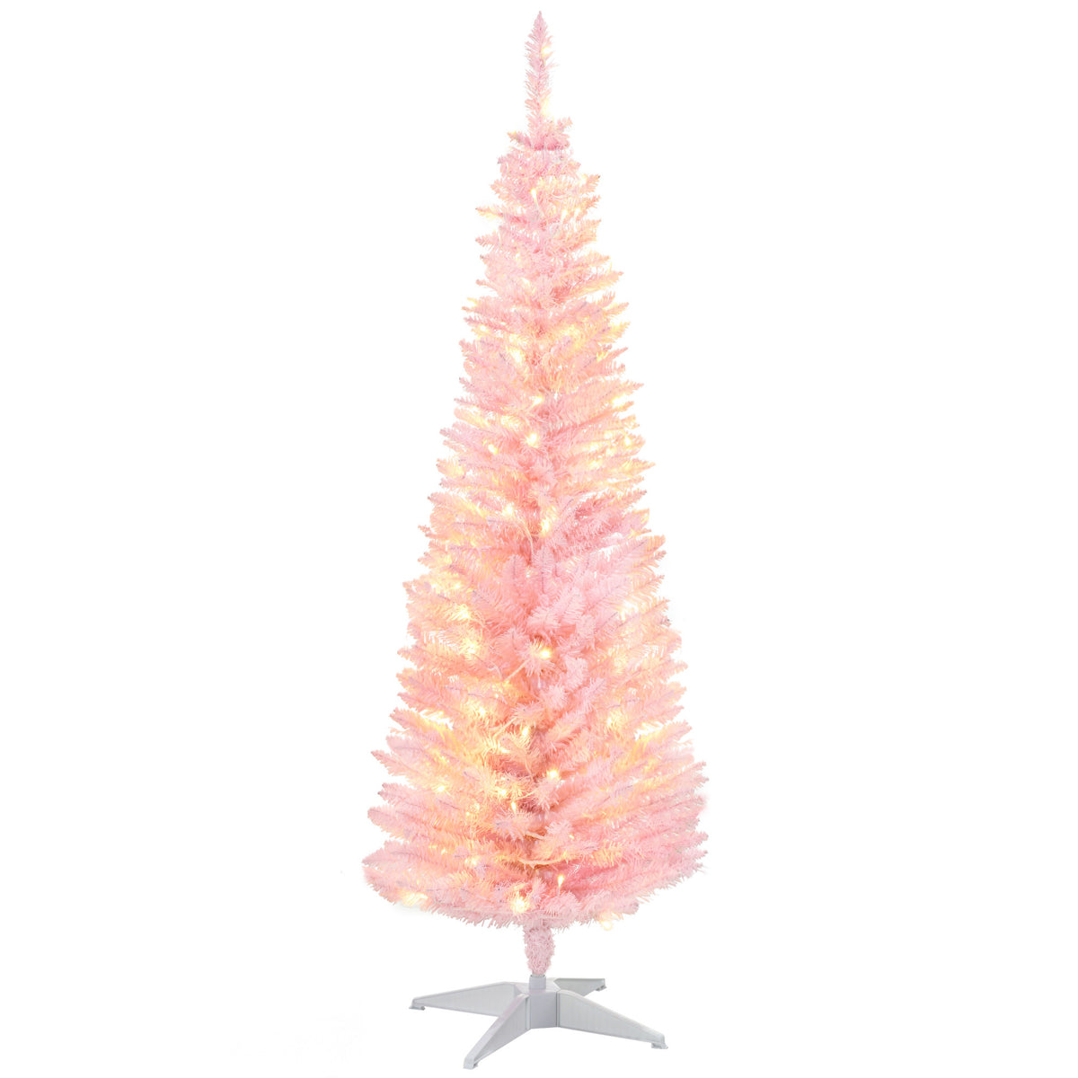 5 ft Pre-Lit Slim Pencil Artificial Christmas Tree with 294 Tips, 110 Warm White LED Lights, Pink