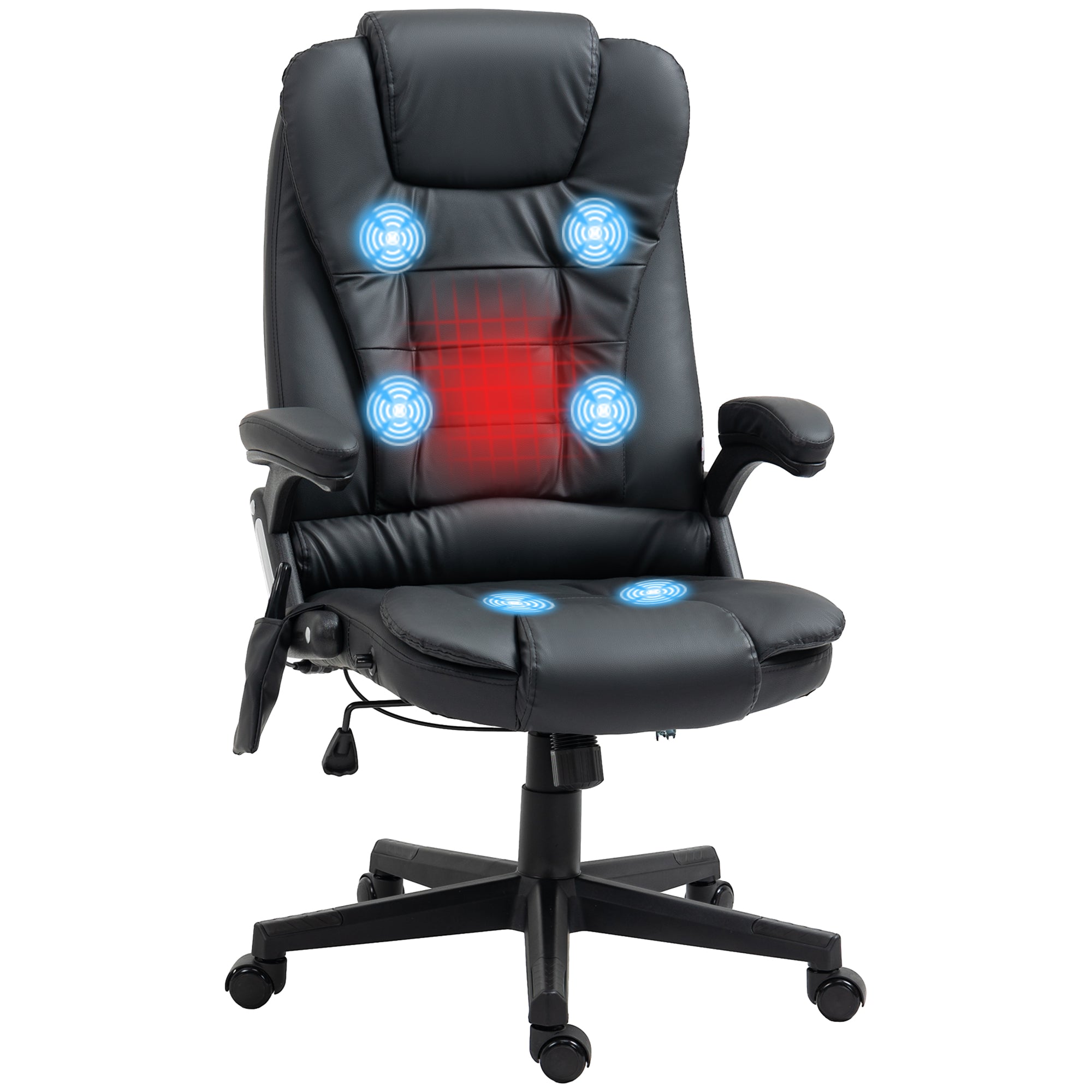 Massage Office Chair, Heated Reclining Computer Chair with 6 Vibration Points, Armrest and Remote, Black