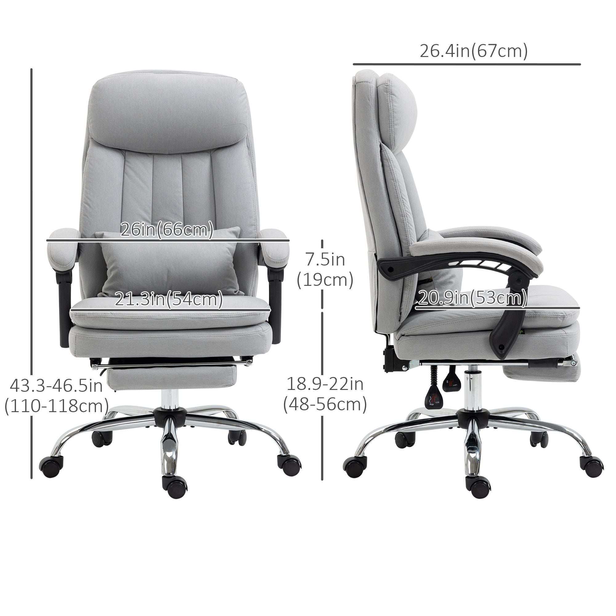 Vinsetto High Back Office Chair, Microfibre Computer Desk Chair with Lumbar Support Pillow, Foot Rest, Reclining Back, Arm, Grey