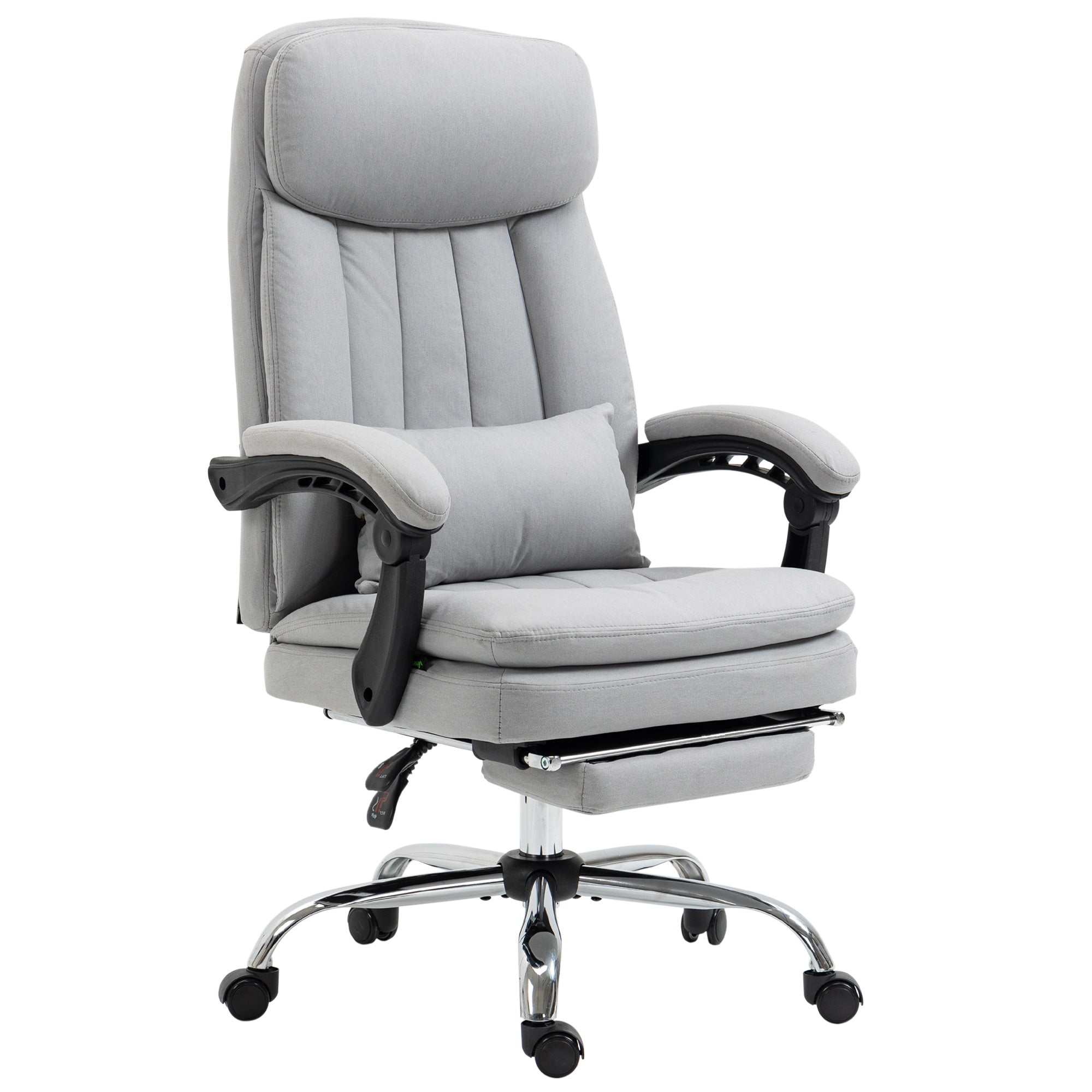 Vinsetto High Back Office Chair, Microfibre Computer Desk Chair with Lumbar Support Pillow, Foot Rest, Reclining Back, Arm, Grey