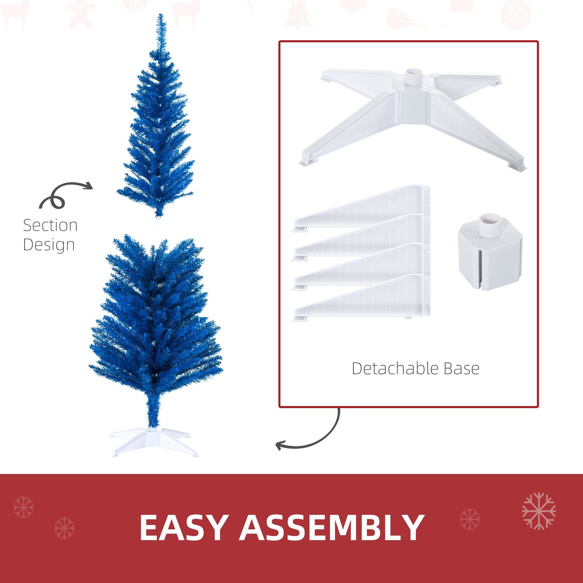 5FT Decorated Christmas Tree Pencil Tree with 294 Realistic Branch Tips and Plastic Stand Blue