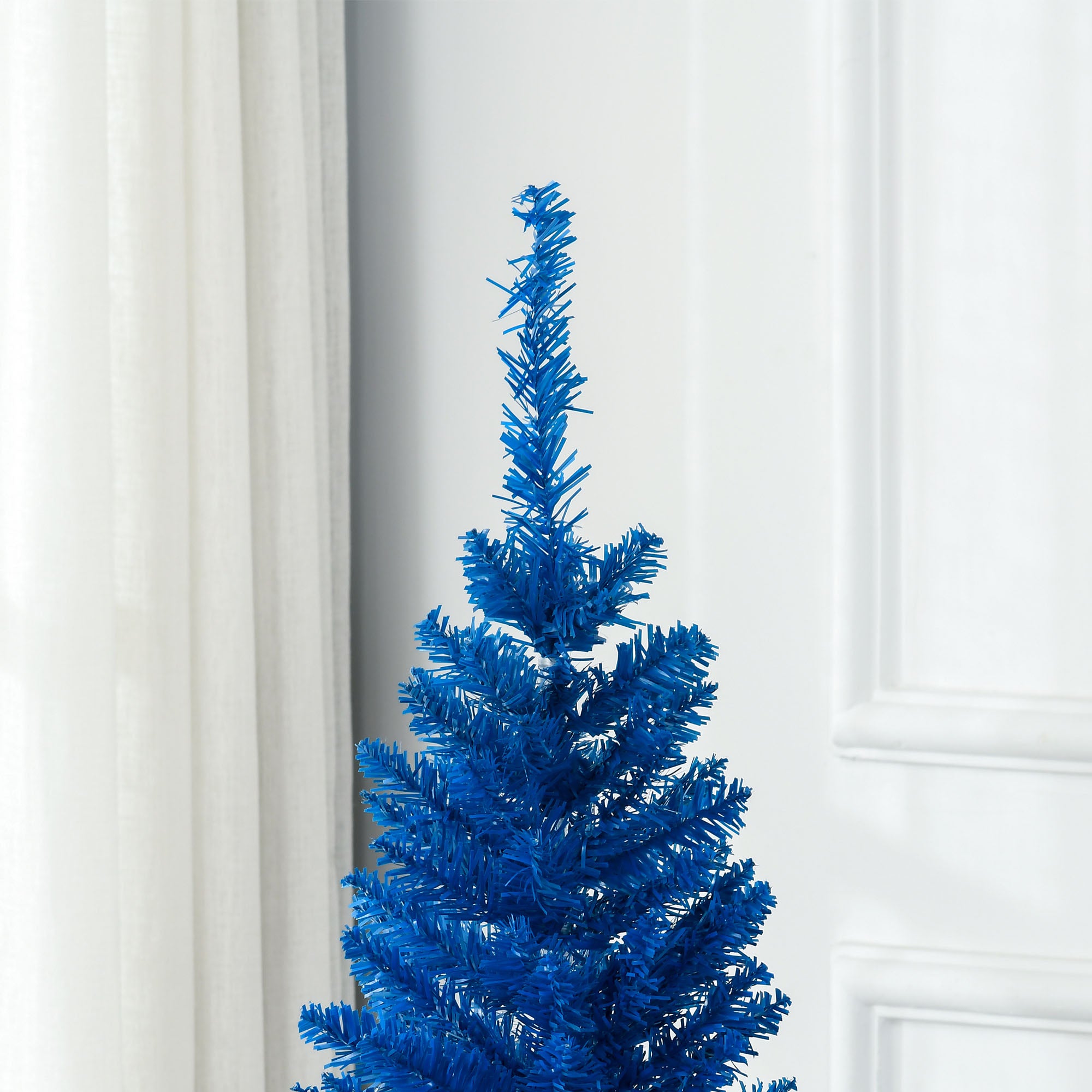 5FT Decorated Christmas Tree Pencil Tree with 294 Realistic Branch Tips and Plastic Stand Blue