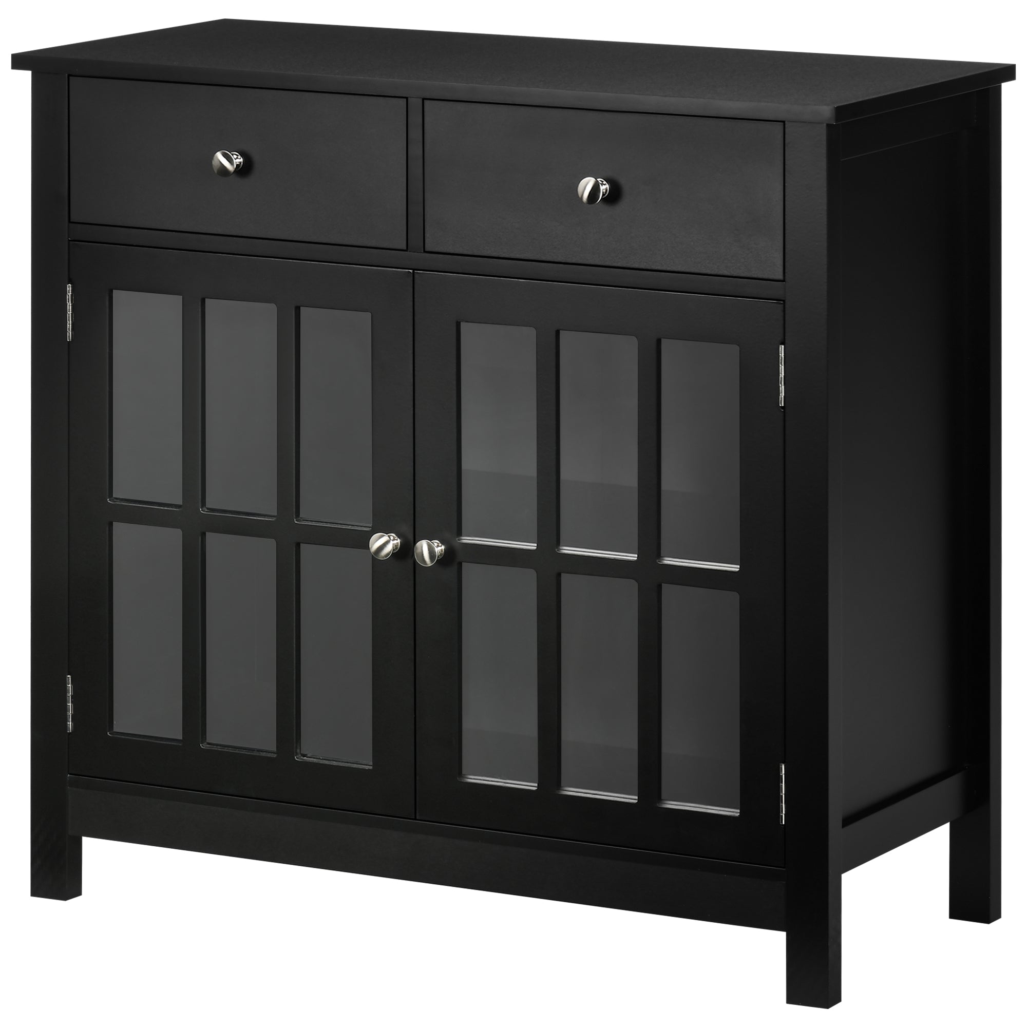 HOMCOM Sideboard Buffet Cabinet, Accent Kitchen Cabinet with Glass Doors, Shelf and 2 Drawers, Black