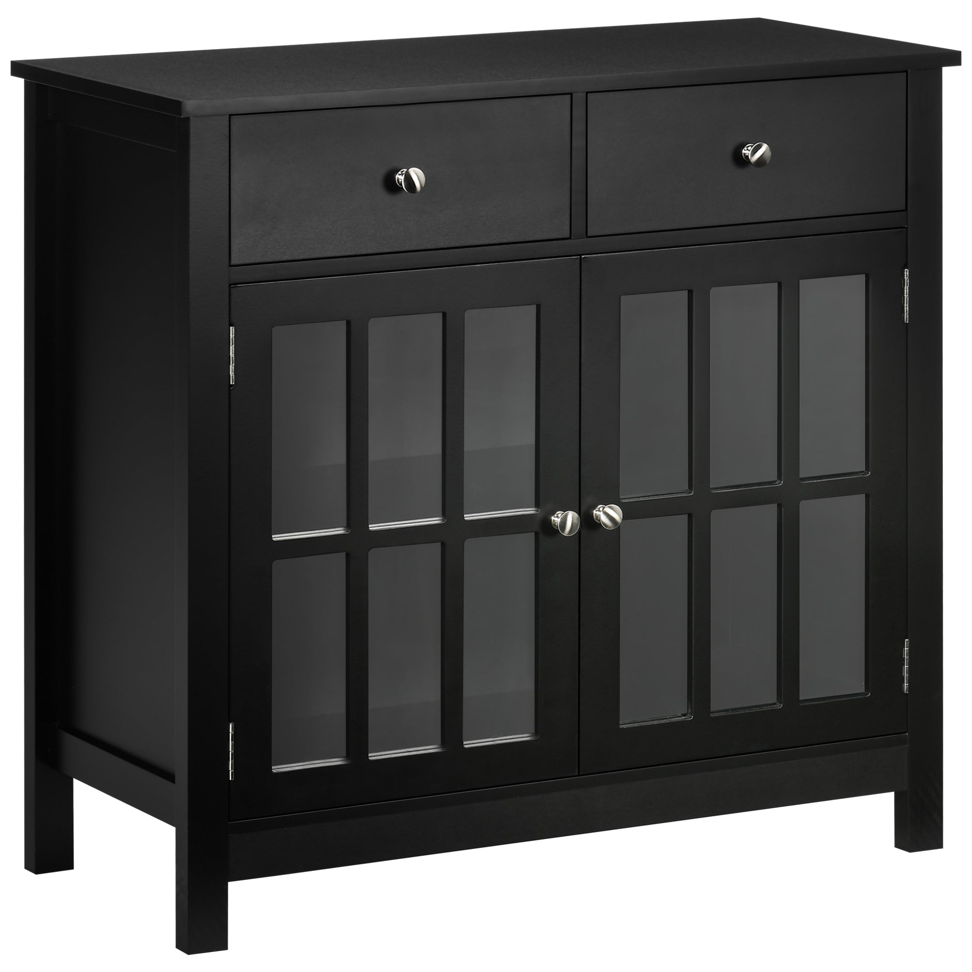 HOMCOM Sideboard Buffet Cabinet, Accent Kitchen Cabinet with Glass Doors, Shelf and 2 Drawers, Black