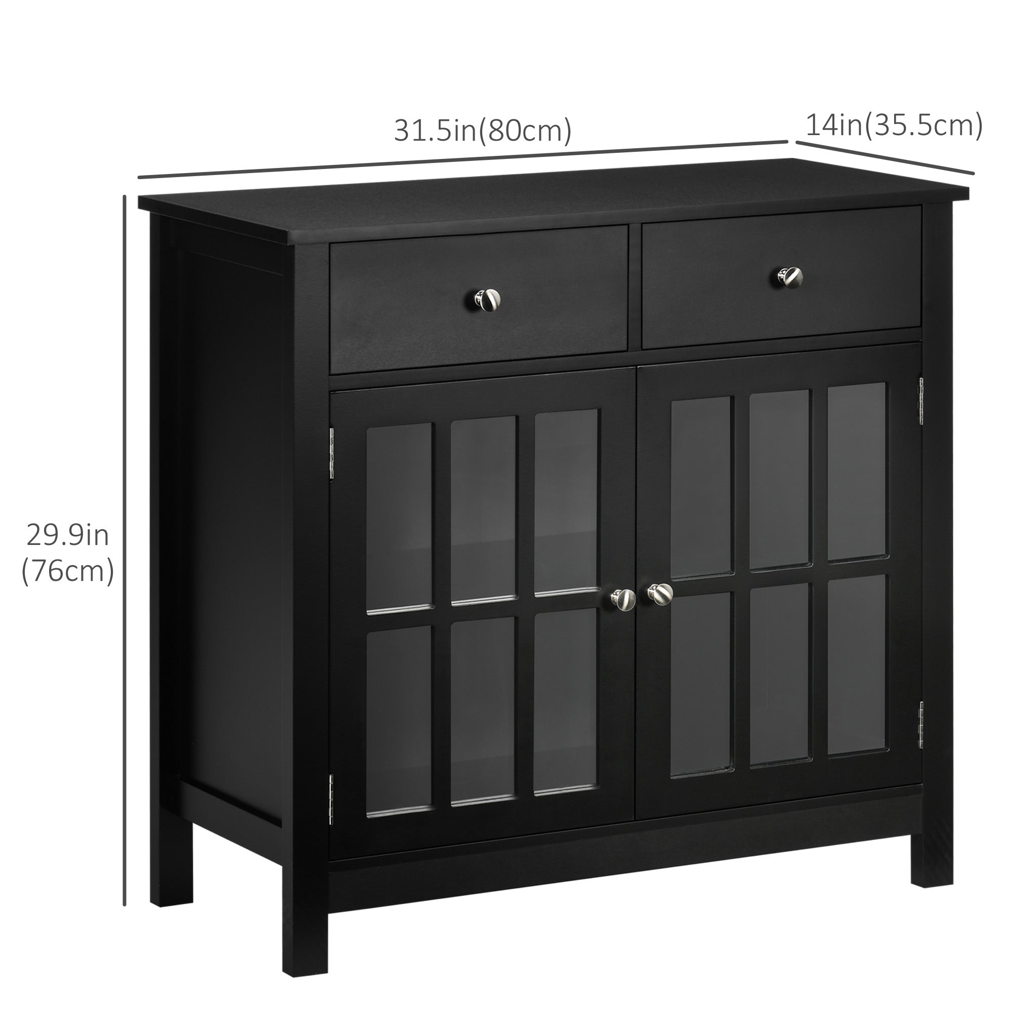 HOMCOM Sideboard Buffet Cabinet, Accent Kitchen Cabinet with Glass Doors, Shelf and 2 Drawers, Black