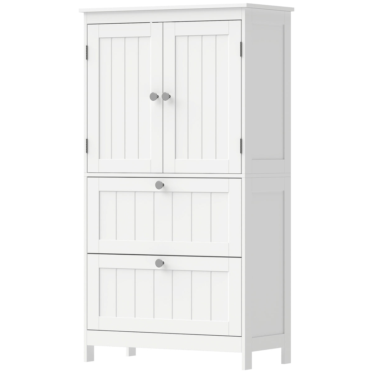 Bathroom Storage Cabinet, Freestanding Bathroom Cabinet with 2 Drawers, Adjustable Shelf, Beadboard Doors for Living Room, Entryway, Kitchen, White