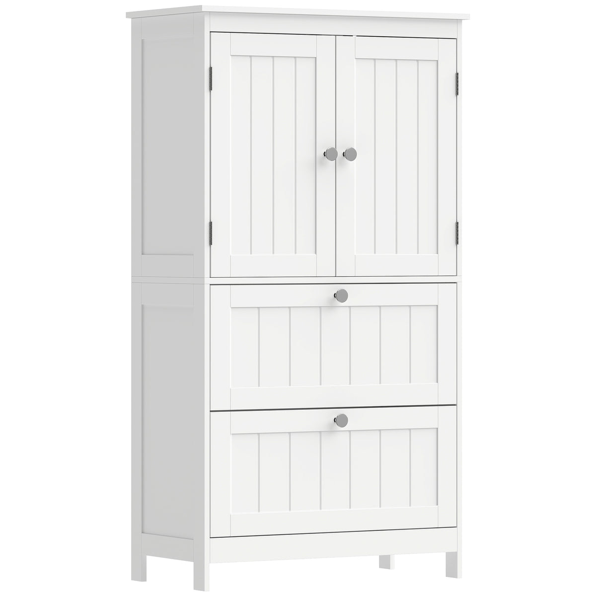 Bathroom Storage Cabinet, Freestanding Bathroom Cabinet with 2 Drawers, Adjustable Shelf, Beadboard Doors for Living Room, Entryway, Kitchen, White