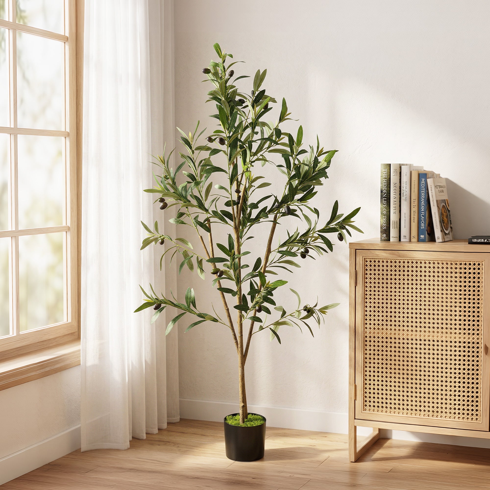 120 cm Decorative Artificial Plant, Silk Olive Tree with 303 Leaves in Cement Pot, Fake Plant for Home, Office, Living Room, Indoor Decor