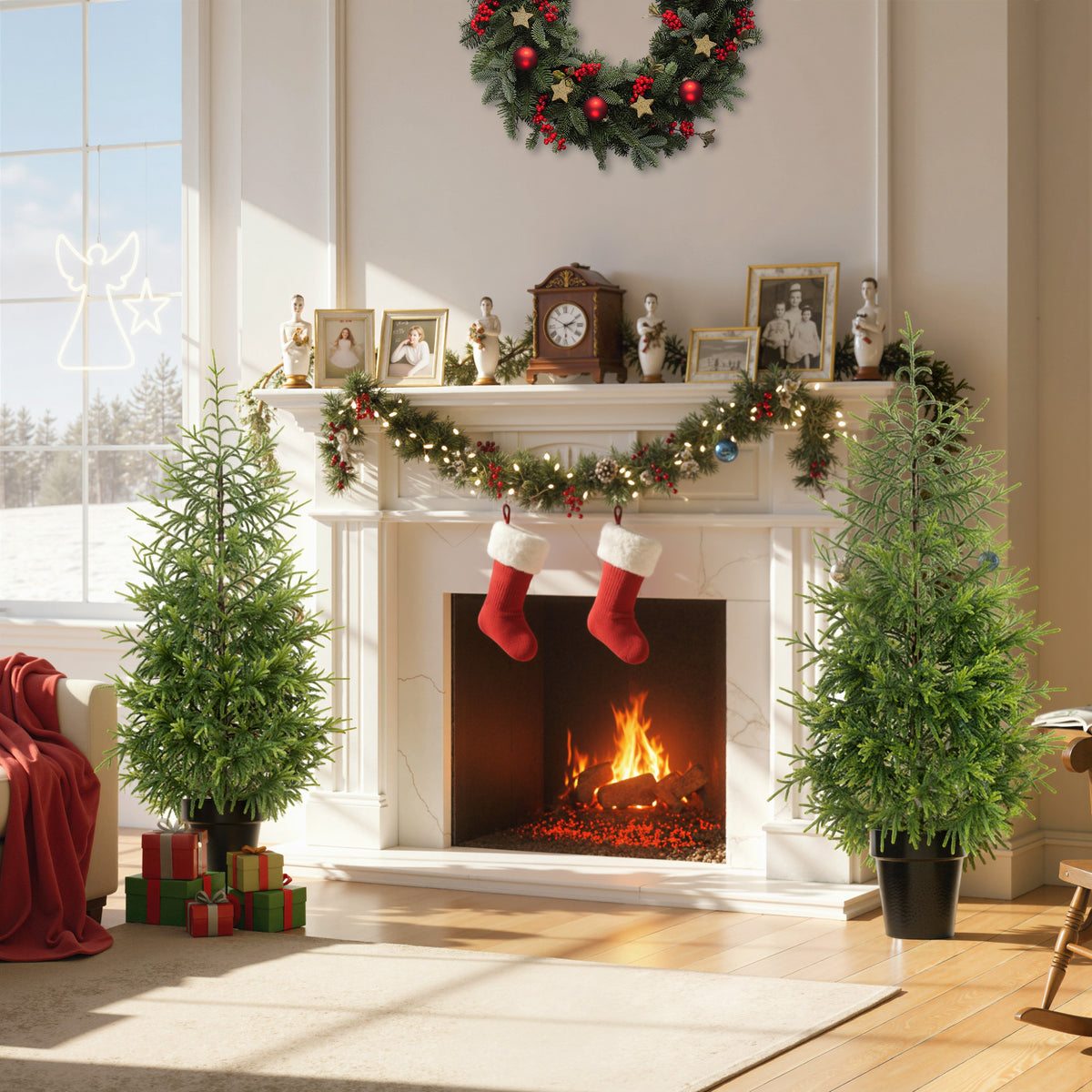 Norfolk Pine Christmas Tree Real Touch 4FT Artificial Xmas Tree, Indoor Outdoor Decoration for Front Porch, Entryway, Living Room, Set of 2