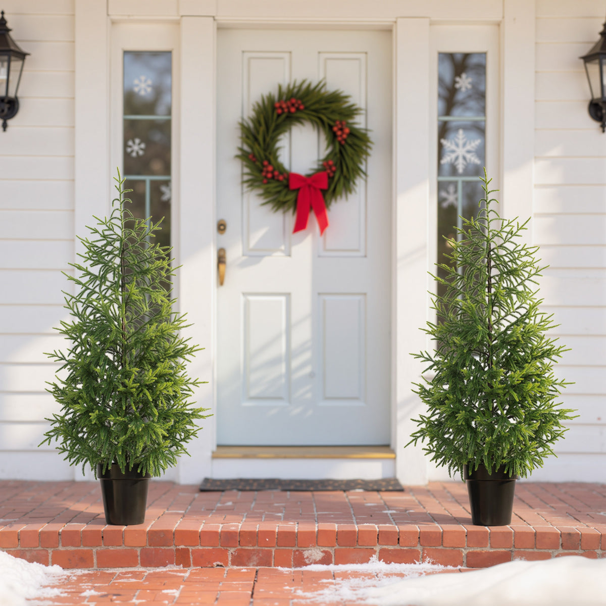 Norfolk Pine Christmas Tree Real Touch 4FT Artificial Xmas Tree, Indoor Outdoor Decoration for Front Porch, Entryway, Living Room, Set of 2
