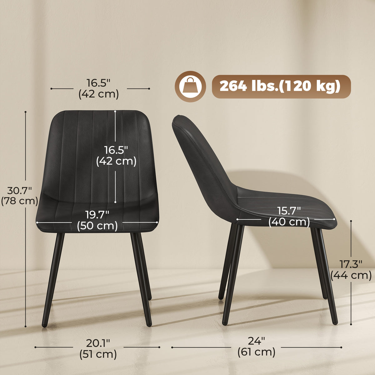 Dining Chairs Set of 4, Modern Faux Leather Upholstered Kitchen Chairs with Metal Legs for Dining Room, Kitchen, Living Room, Black