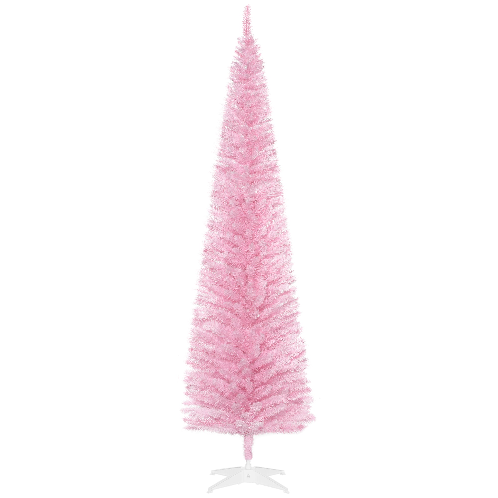 7' Artificial Pencil Christmas Tree Slim Xmas Tree with 499 Realistic Branch Tips and Stand Pink