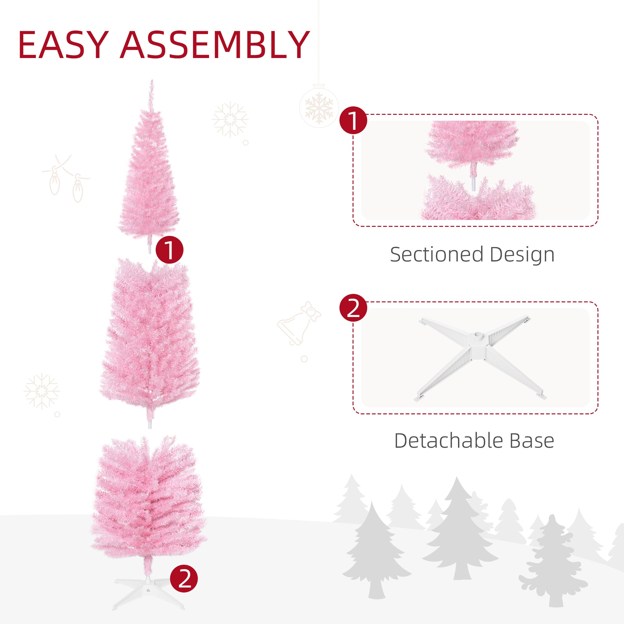 7' Artificial Pencil Christmas Tree Slim Xmas Tree with 499 Realistic Branch Tips and Stand Pink