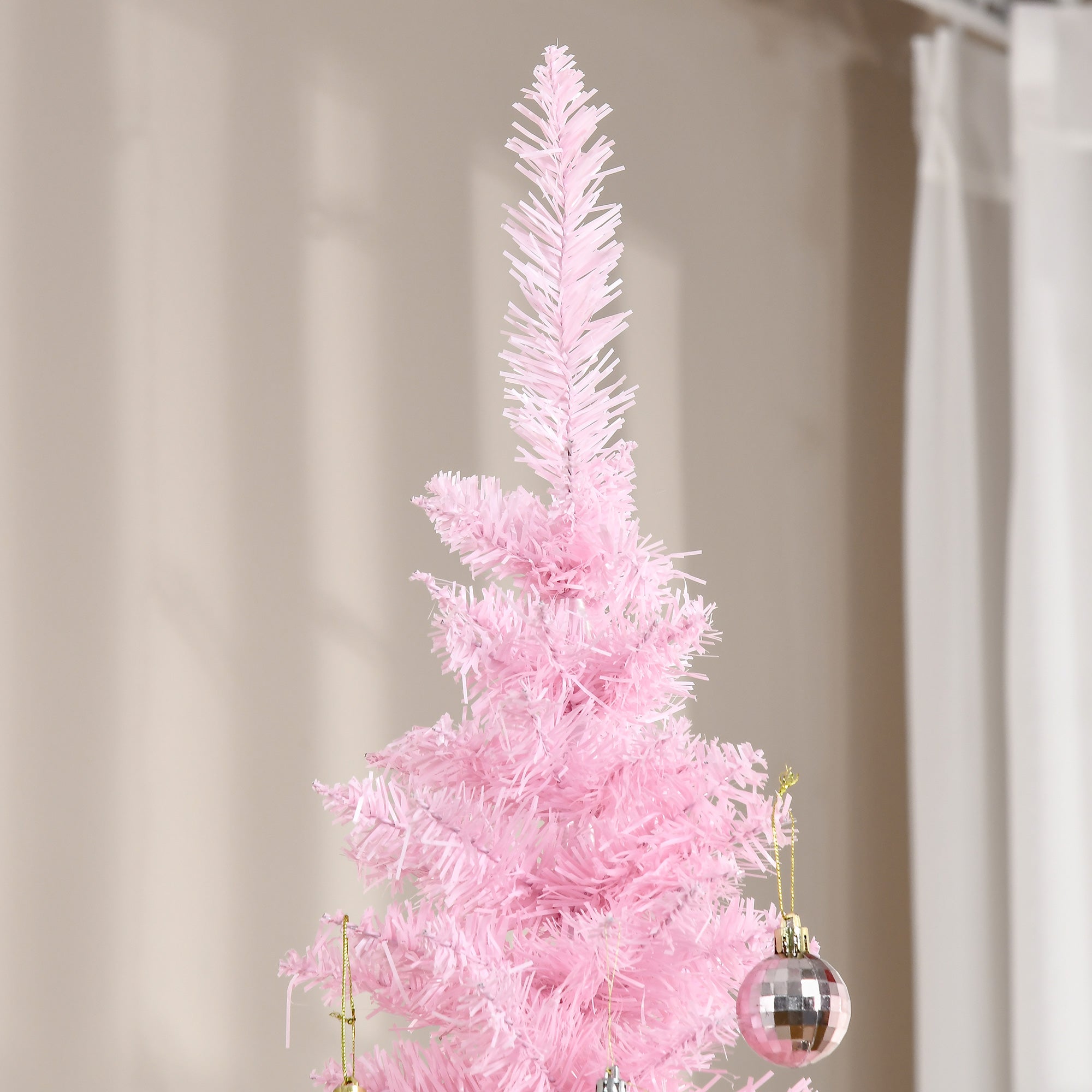 7' Artificial Pencil Christmas Tree Slim Xmas Tree with 499 Realistic Branch Tips and Stand Pink