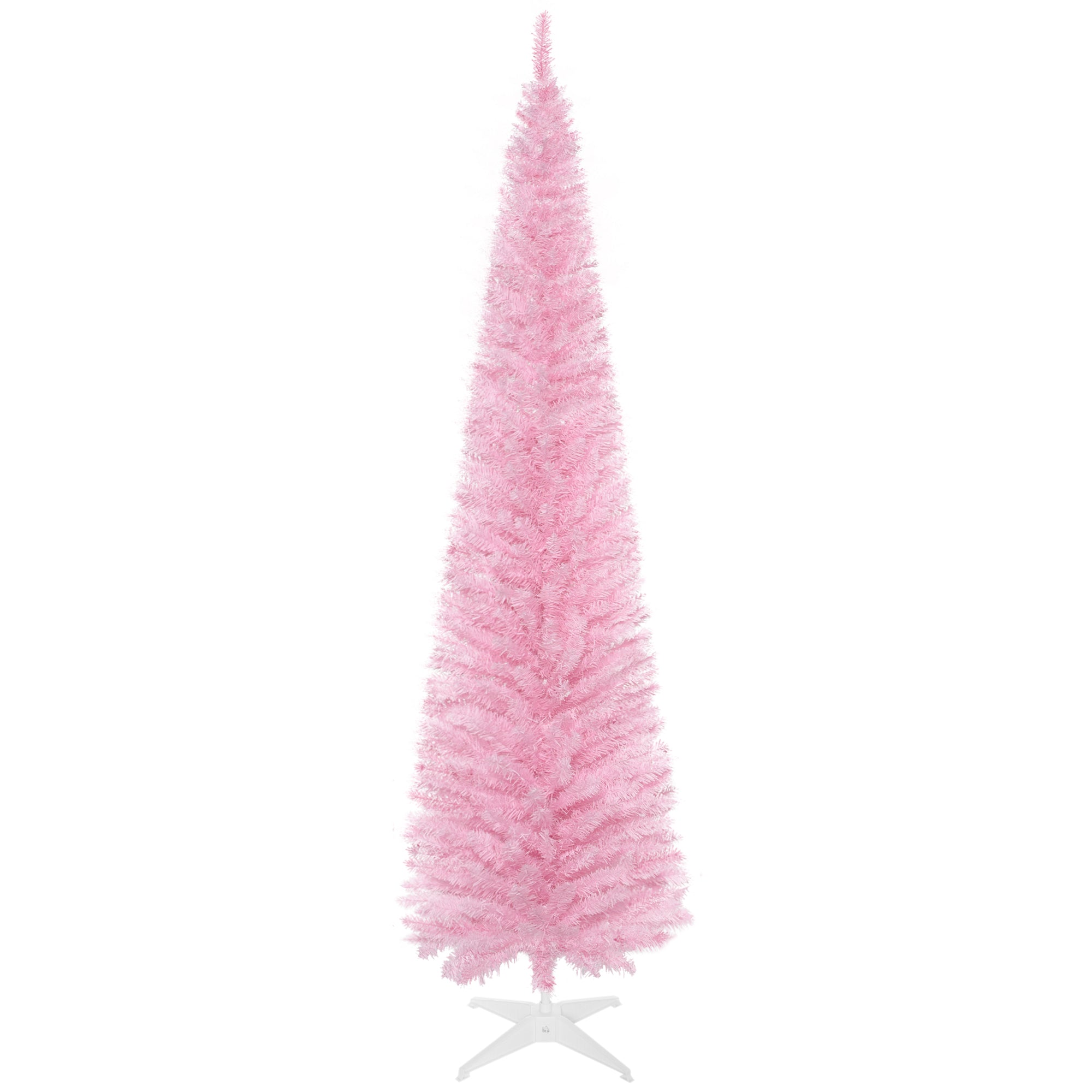 7' Artificial Pencil Christmas Tree Slim Xmas Tree with 499 Realistic Branch Tips and Stand Pink