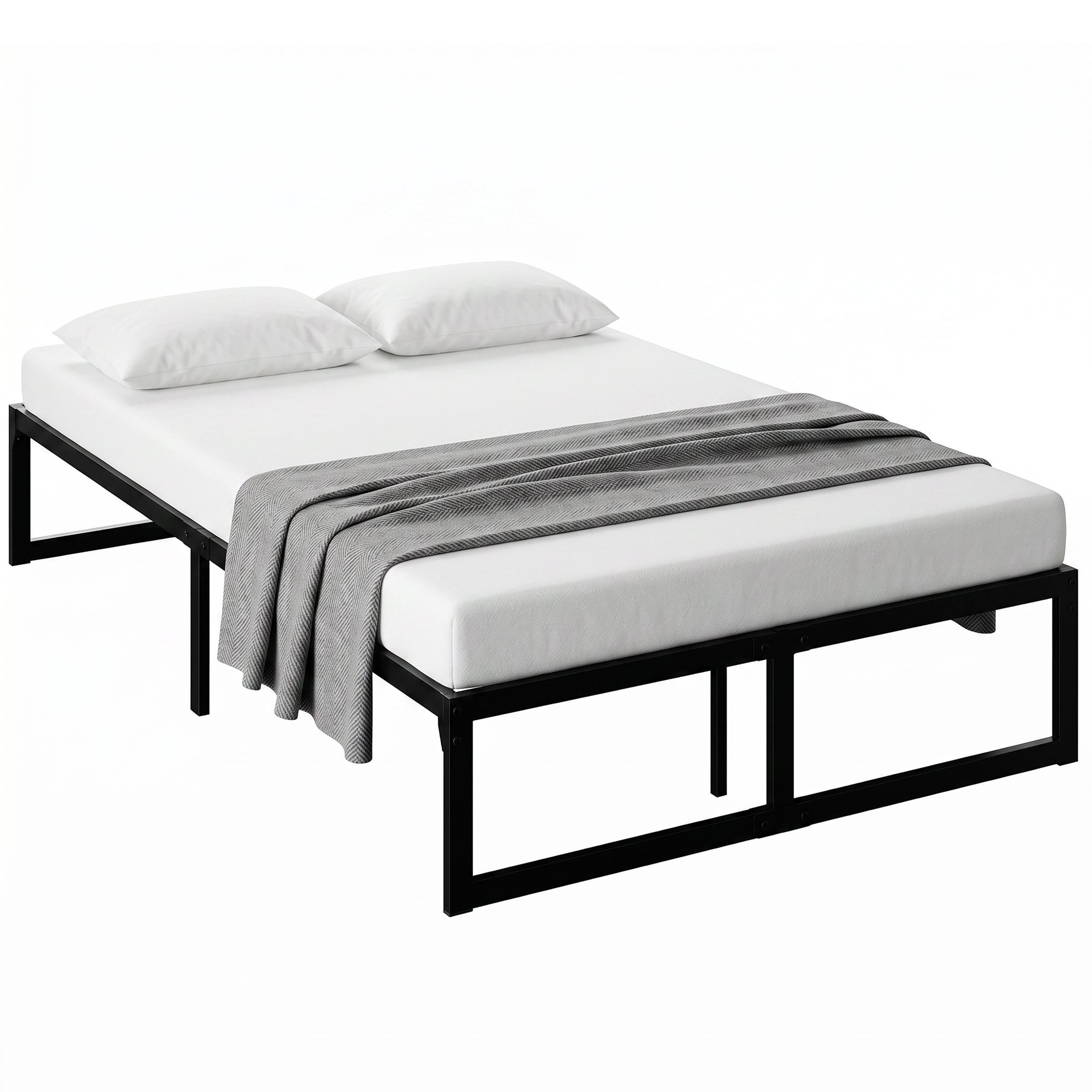 4ft Small Double Bed Frame with Underbed Storage, 32.5 cm Height, Metal Platform Bed Frame with Steel Slat Support, Noise-Free, Easy Assembly, Black