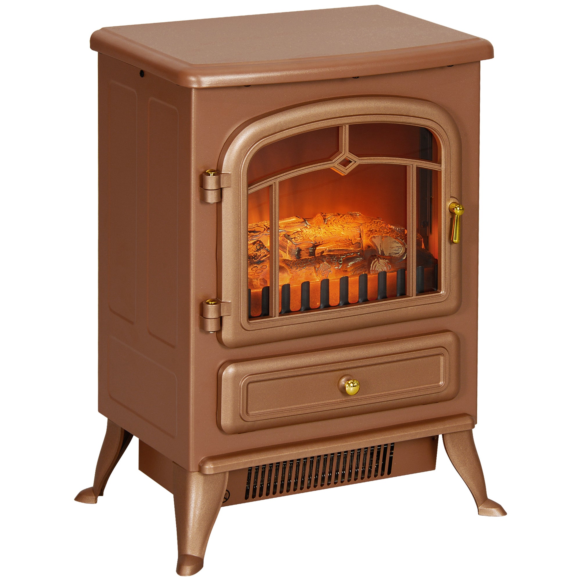 Fireplace Stove Electric Heater with Realistic LED Flames and Logs 750W/1500W Dark Brown