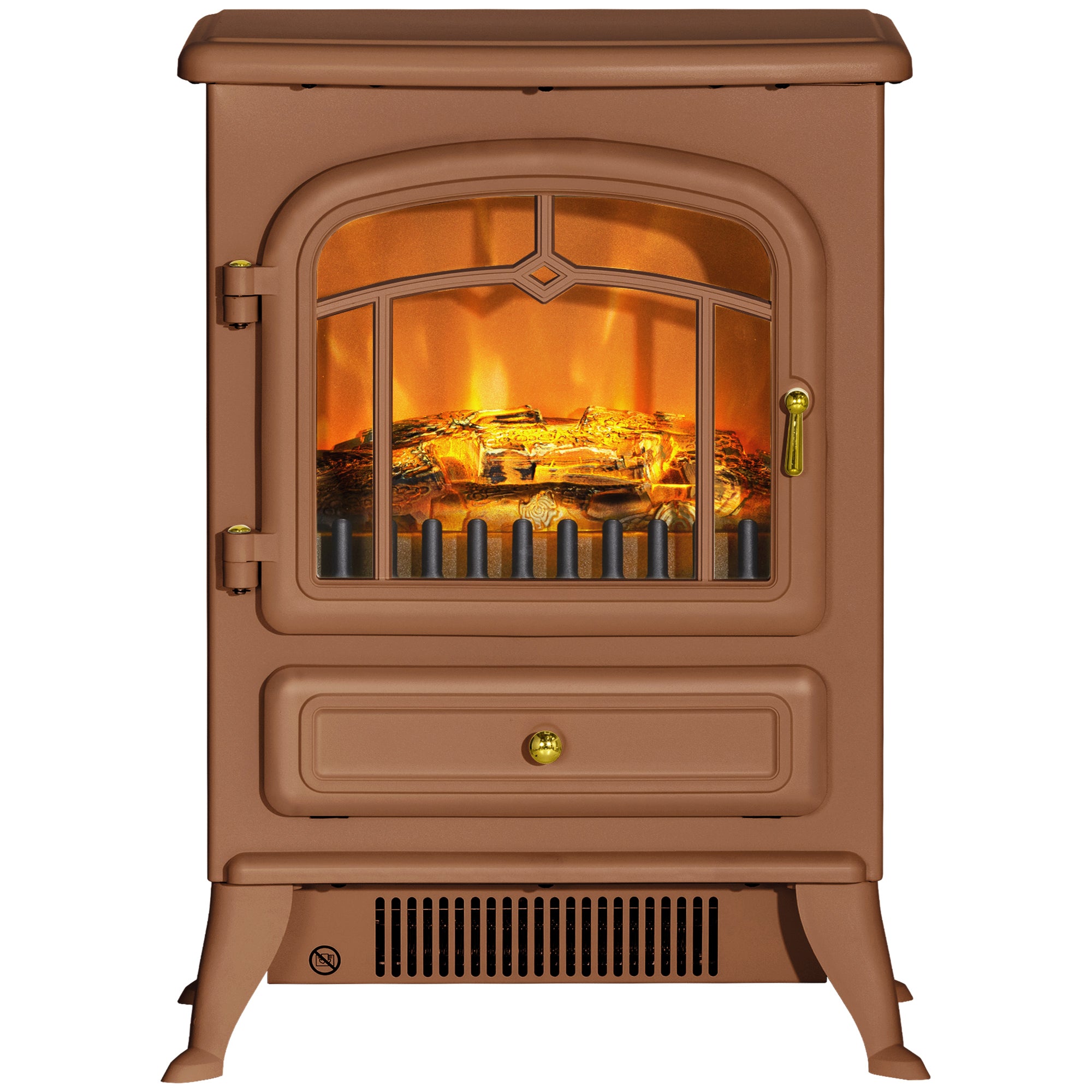 Fireplace Stove Electric Heater with Realistic LED Flames and Logs 750W/1500W Dark Brown