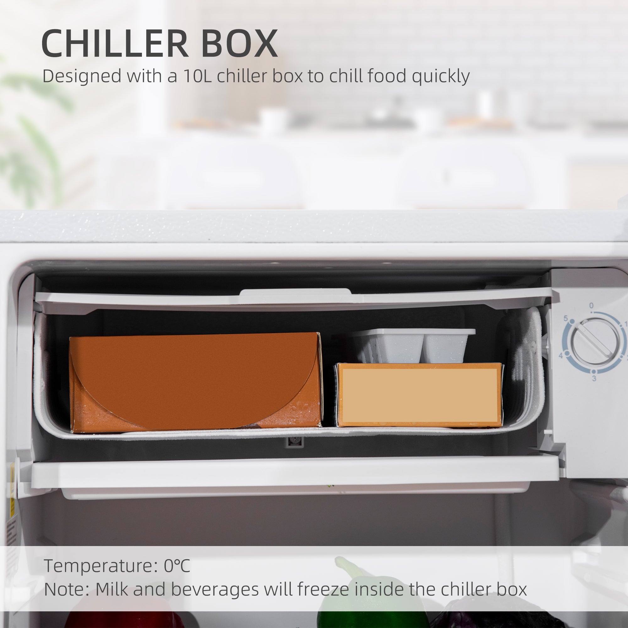 HOMCOM 91 Litre Freestanding Under Counter Fridge Freezer with Chiller Box, Reversible Door, Adjustable Thermostat, 47.5cm Wide, White