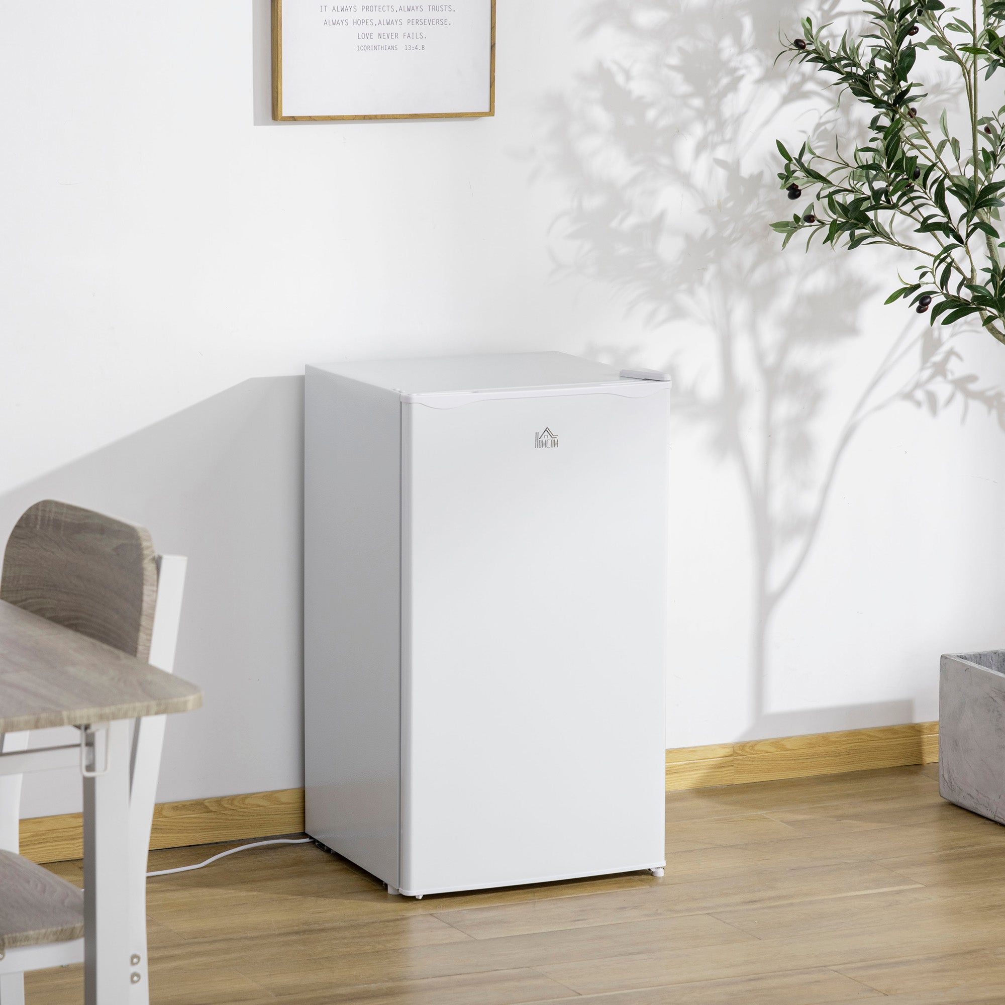 HOMCOM 91 Litre Freestanding Under Counter Fridge Freezer with Chiller Box, Reversible Door, Adjustable Thermostat, 47.5cm Wide, White