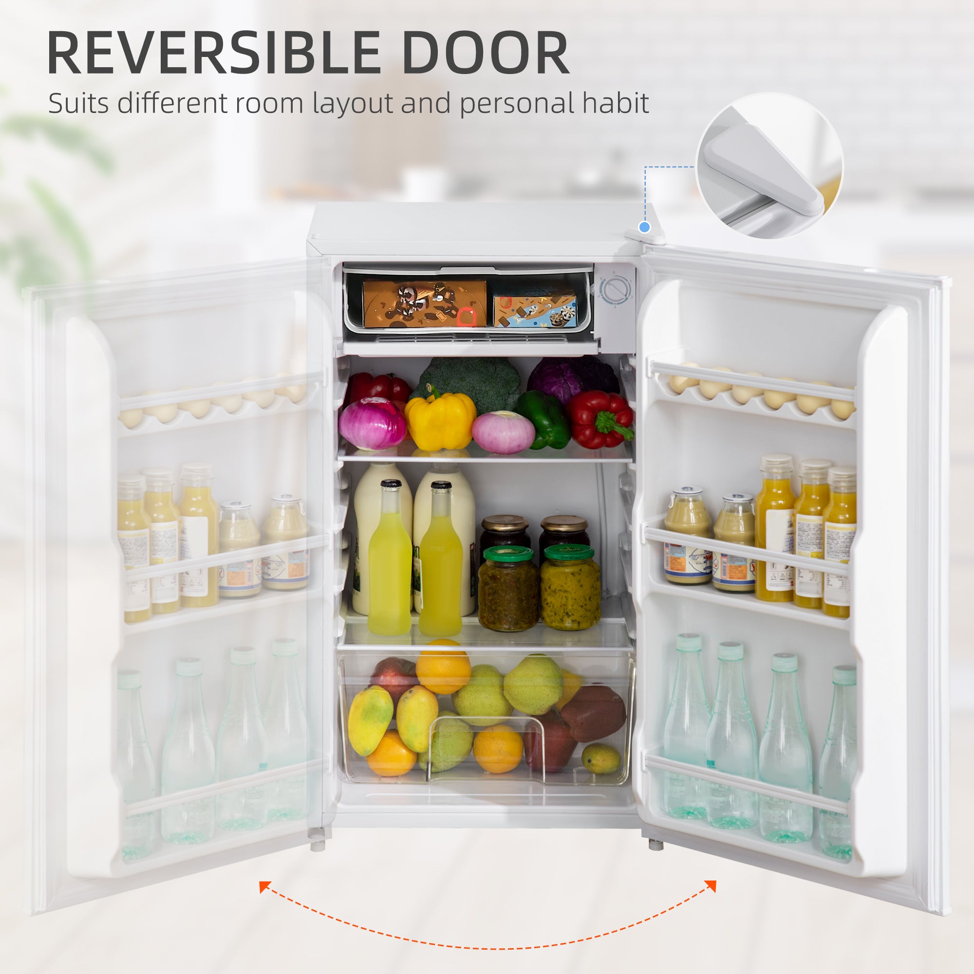 HOMCOM 91 Litre Freestanding Under Counter Fridge Freezer with Chiller Box, Reversible Door, Adjustable Thermostat, 47.5cm Wide, White