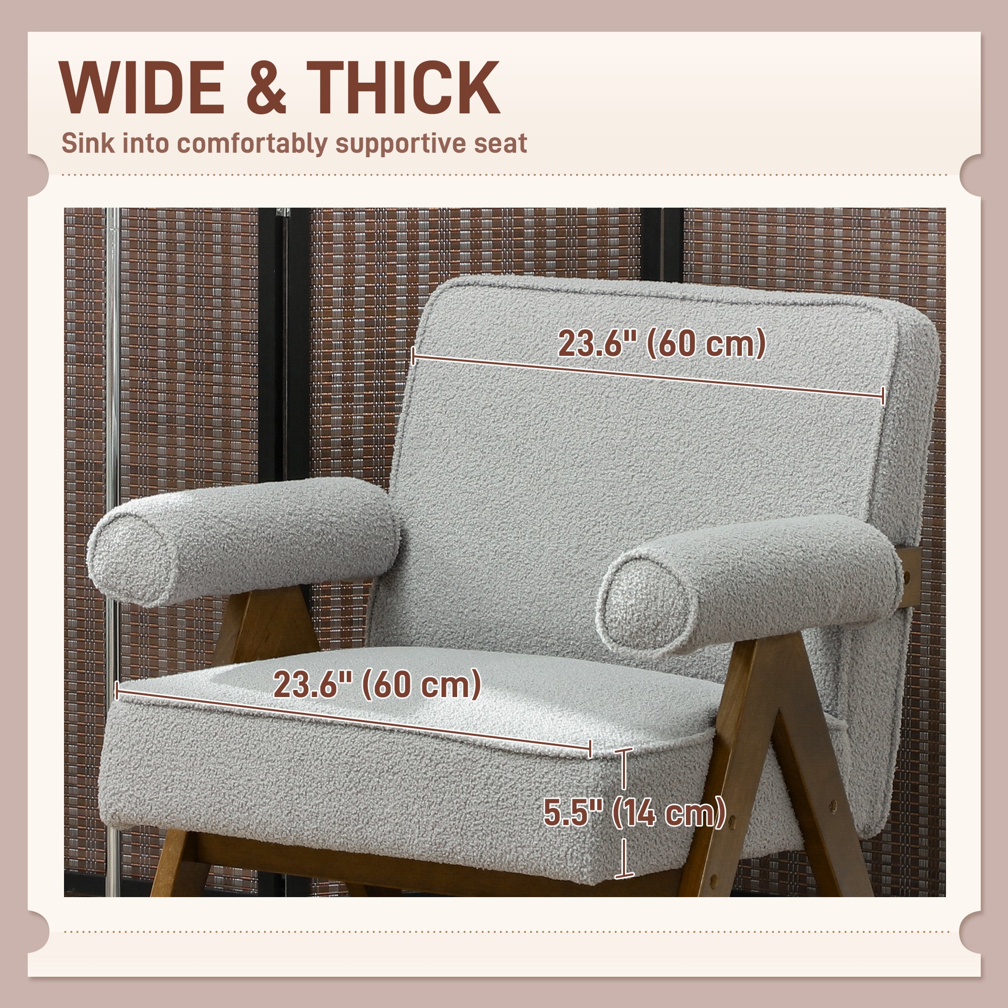 HOMCOM Accent Chair with Wide Seat, Cashmere Upholstered Armchair, Modern Living Room Chair with Soft Padded Armrests and Solid Wood Legs for Reading, Bedroom, Light Grey