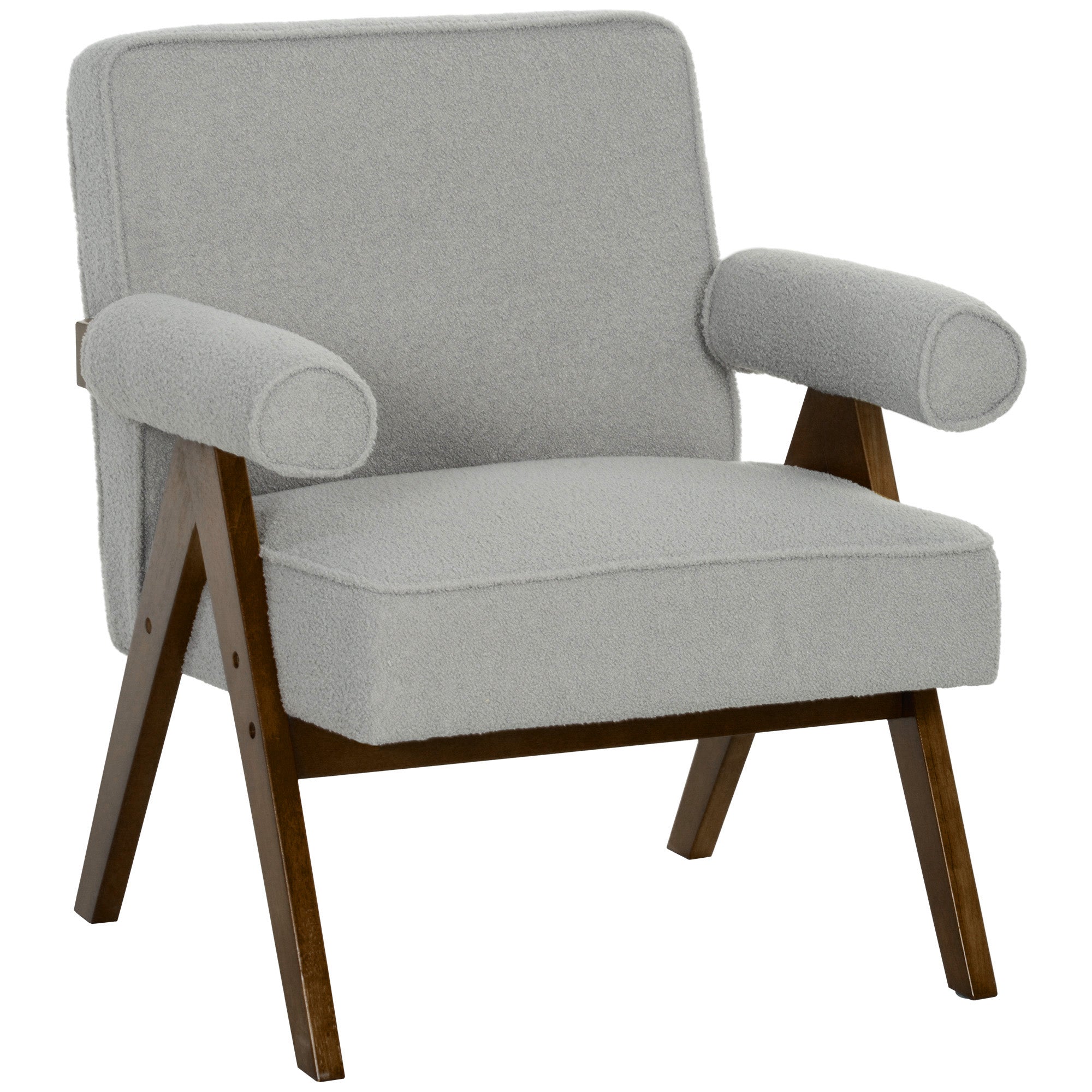 HOMCOM Accent Chair with Wide Seat, Cashmere Upholstered Armchair, Modern Living Room Chair with Soft Padded Armrests and Solid Wood Legs for Reading, Bedroom, Light Grey