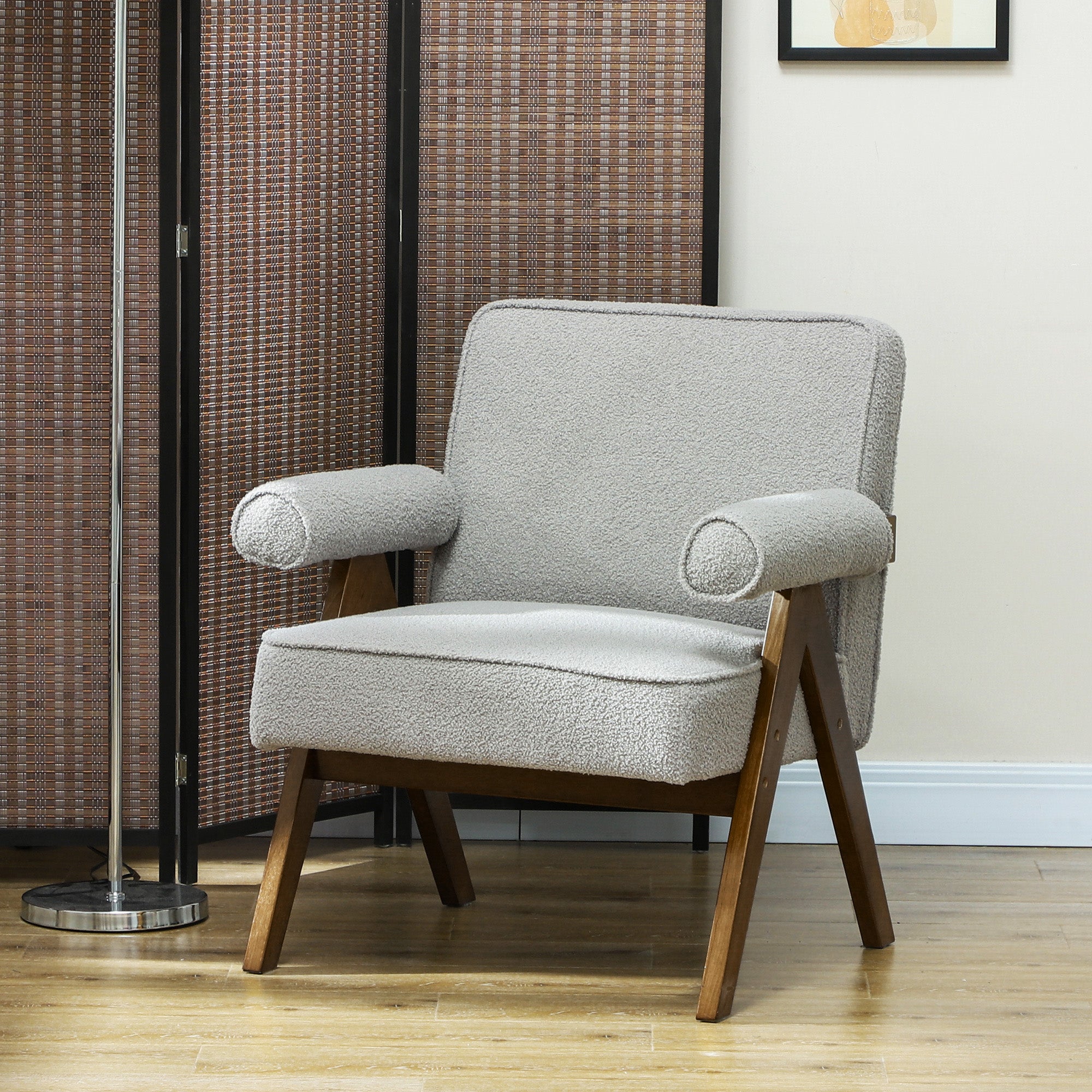HOMCOM Accent Chair with Wide Seat, Cashmere Upholstered Armchair, Modern Living Room Chair with Soft Padded Armrests and Solid Wood Legs for Reading, Bedroom, Light Grey