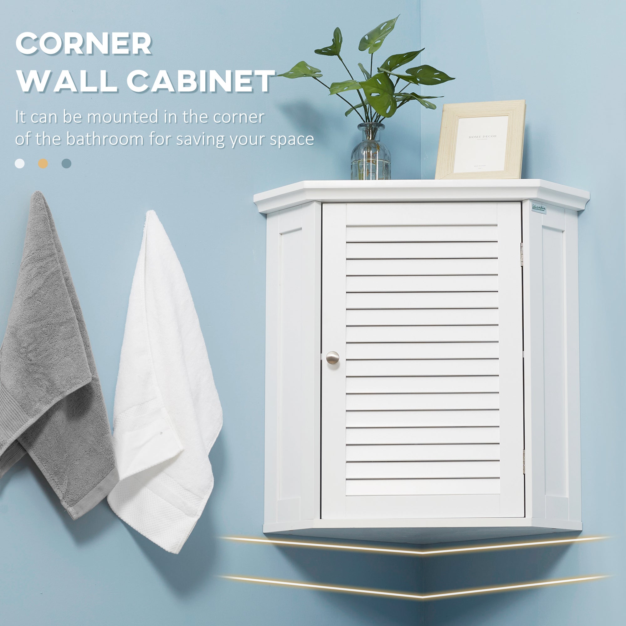 kleankin Corner Wall Cabinet, Medicine Cabinet, Over the Toilet Storage Cabinet with Shutter Door and Adjustable Shelf for Bathroom, Space Saving, White