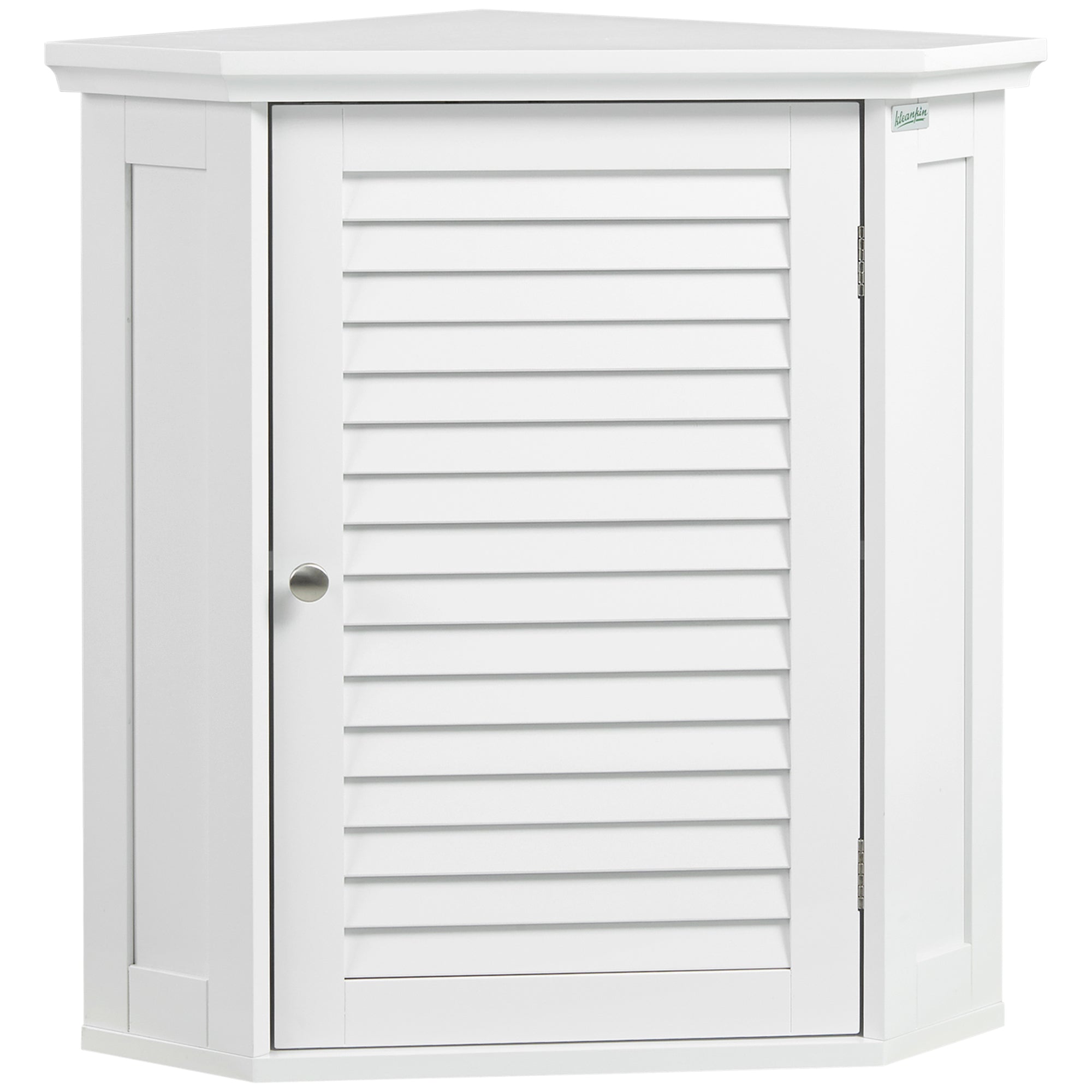 kleankin Corner Wall Cabinet, Medicine Cabinet, Over the Toilet Storage Cabinet with Shutter Door and Adjustable Shelf for Bathroom, Space Saving, White