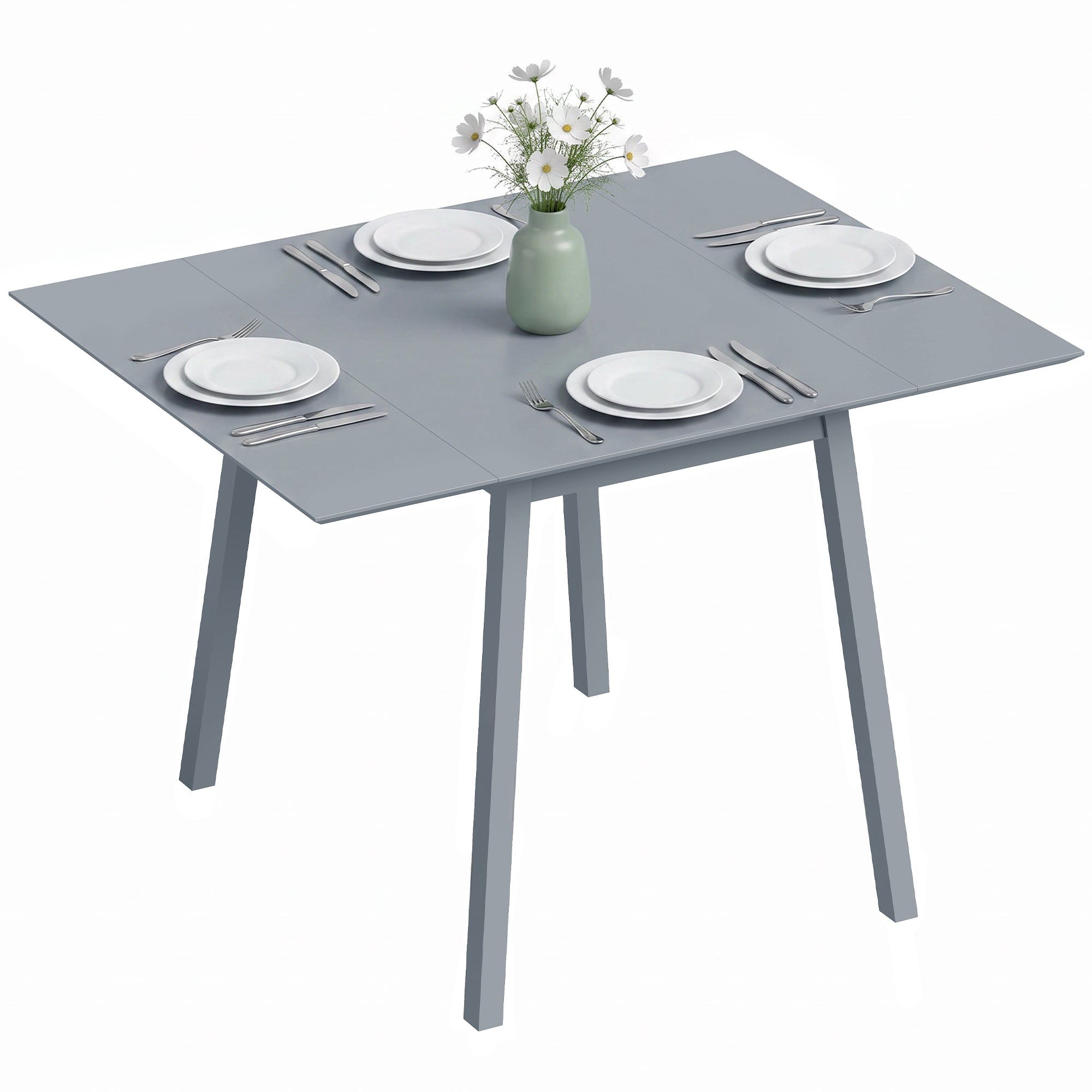 Solid Wood Folding Dining Table, Drop Leaf Table for 2-4 People,  Rectangle Kitchen Table for Small Space, Grey