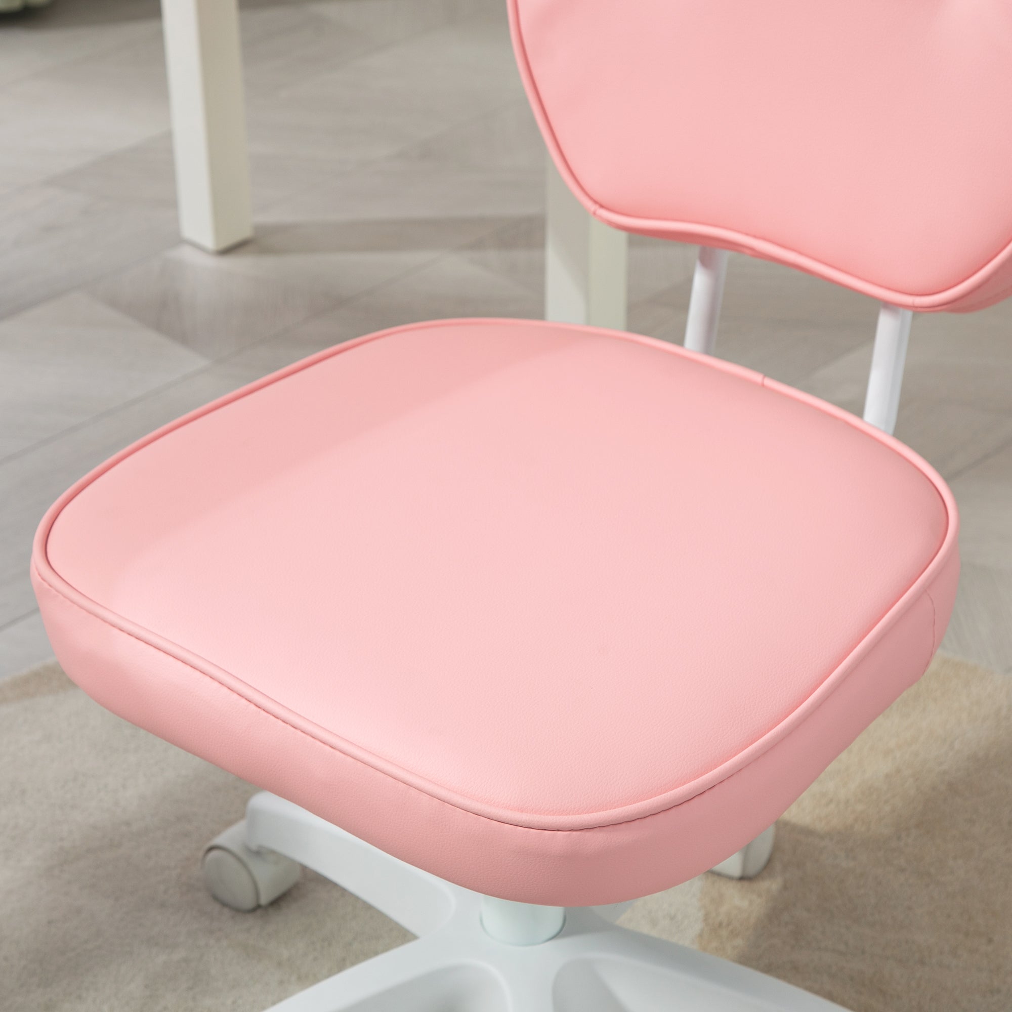 Vinsetto Cute Armless Office Chair, Small PU Leather Computer Desk Chair, Vanity Task Chair with Adjustable Height, Swivel Wheels, Mid Back, Pink