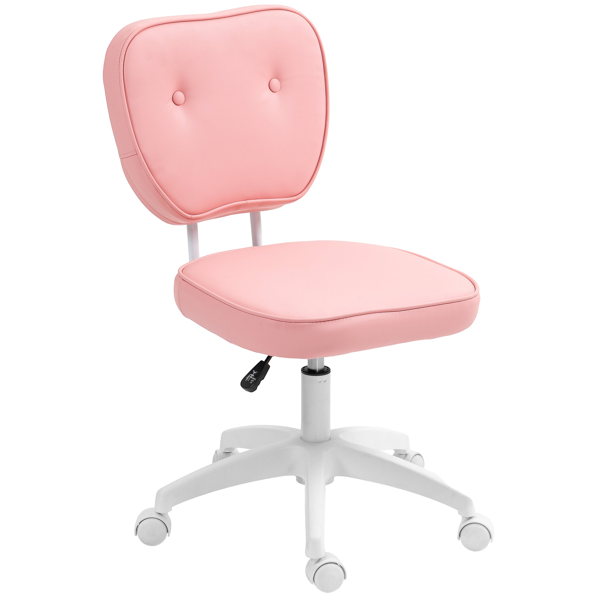 Vinsetto Cute Armless Office Chair, Small PU Leather Computer Desk Chair, Vanity Task Chair with Adjustable Height, Swivel Wheels, Mid Back, Pink
