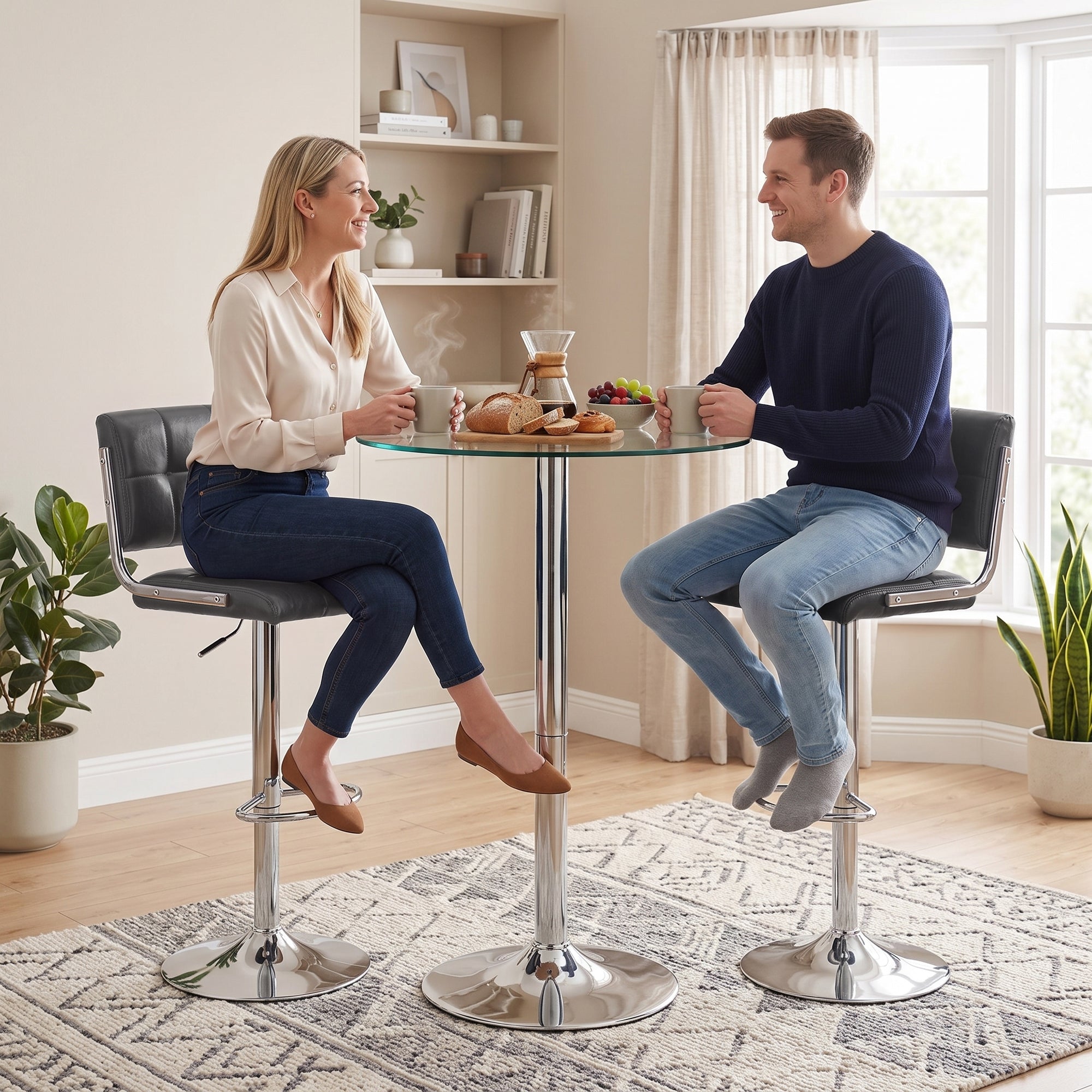 Breakfast Bar Stools Set of 2, Modern PU Leather Swivel BarStools, Adjustable Counter Height Bar Chairs with Backrest and Footrest for Kitchen Island, Dining Room, Bar, Grey
