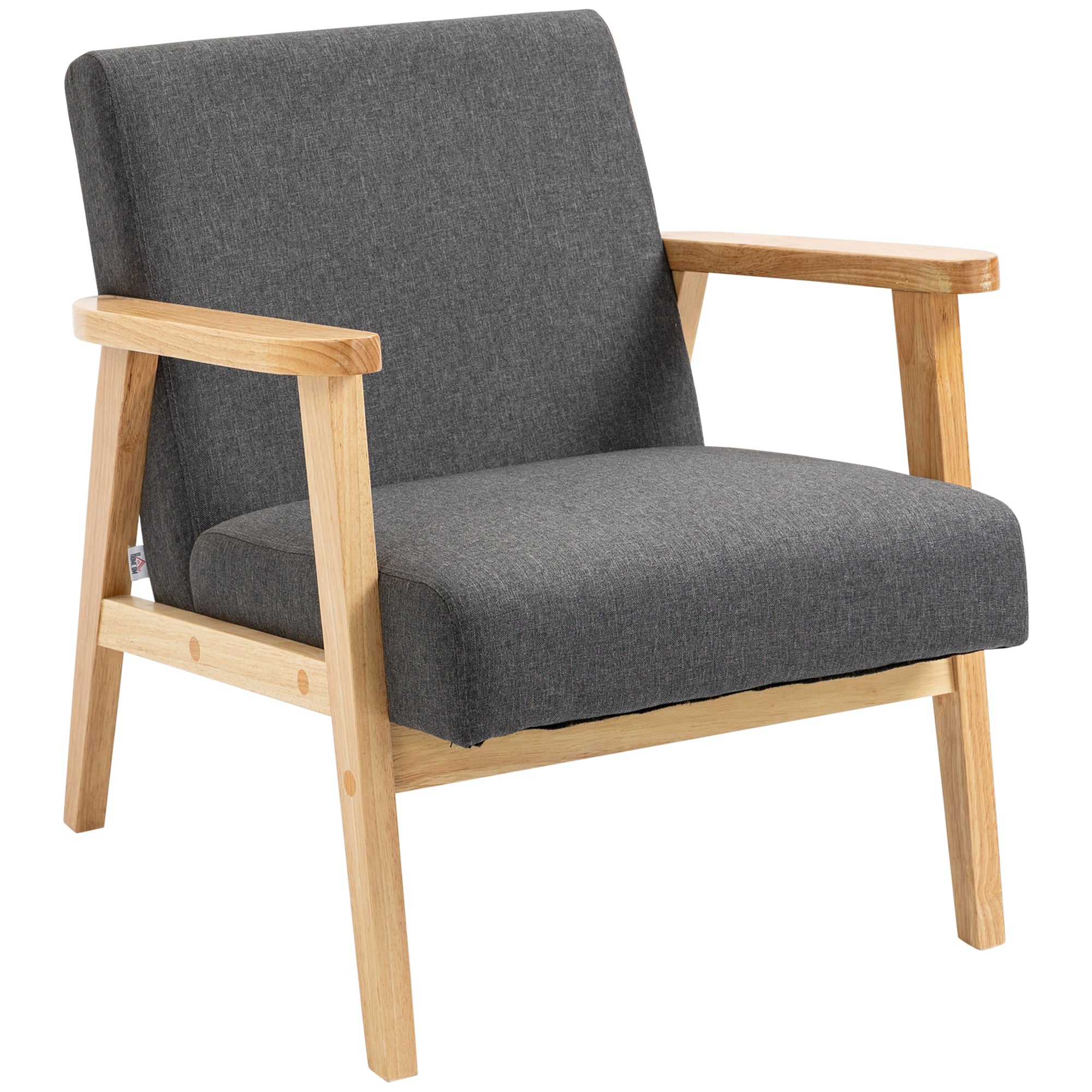 HOMCOM Accent Armchair, Living Room Chair, Wooden Upholstered Single Lounge Chair with Rubber Wood Legs and Padded Seat , Leisure Sofa Chair for Bedroom Office, Dark Grey