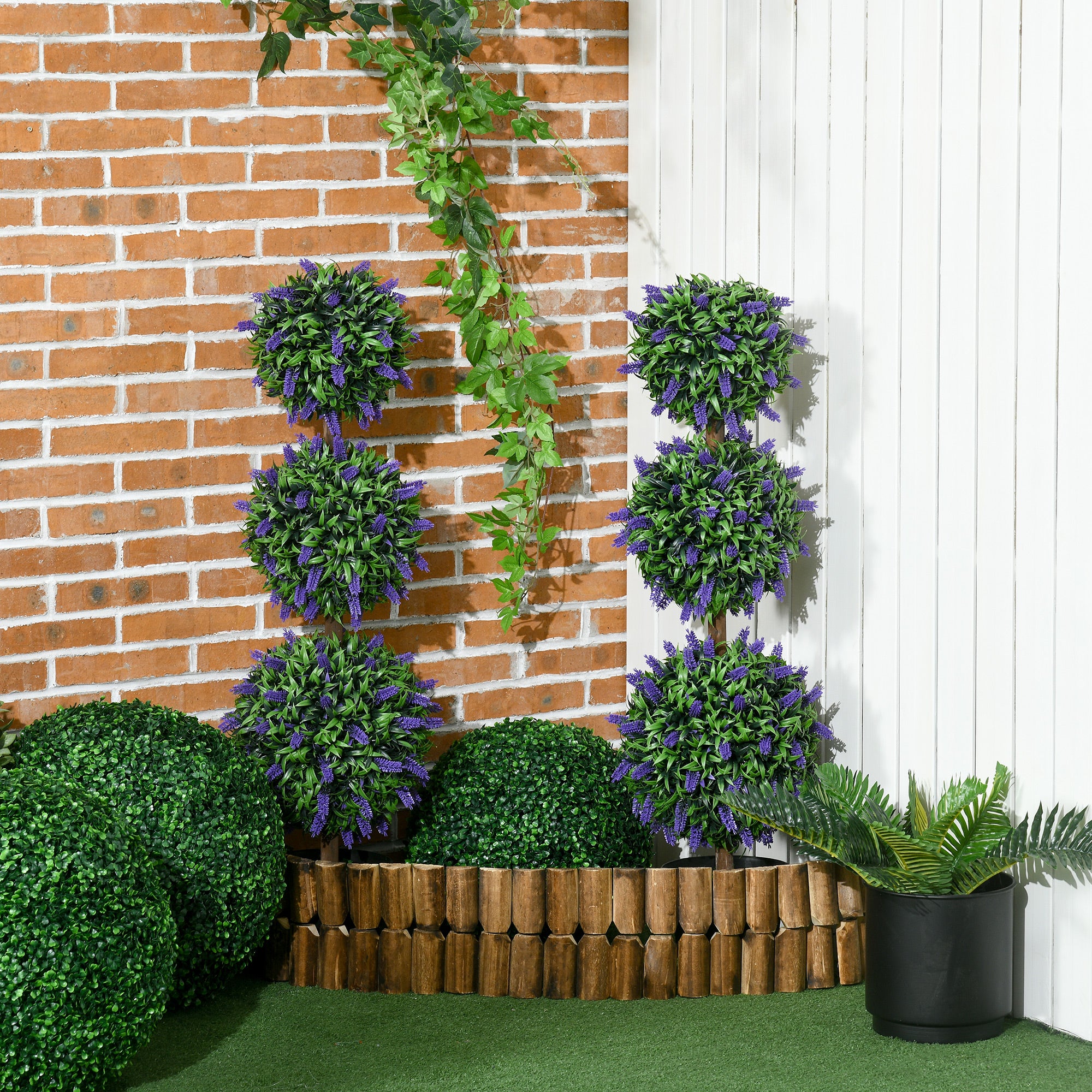 3.5ft Set of 2 Decorative Artificial Plants Ball Trees with Lavender Flowers in Pot Fake Plants for Home Indoor Outdoor Decor, Green