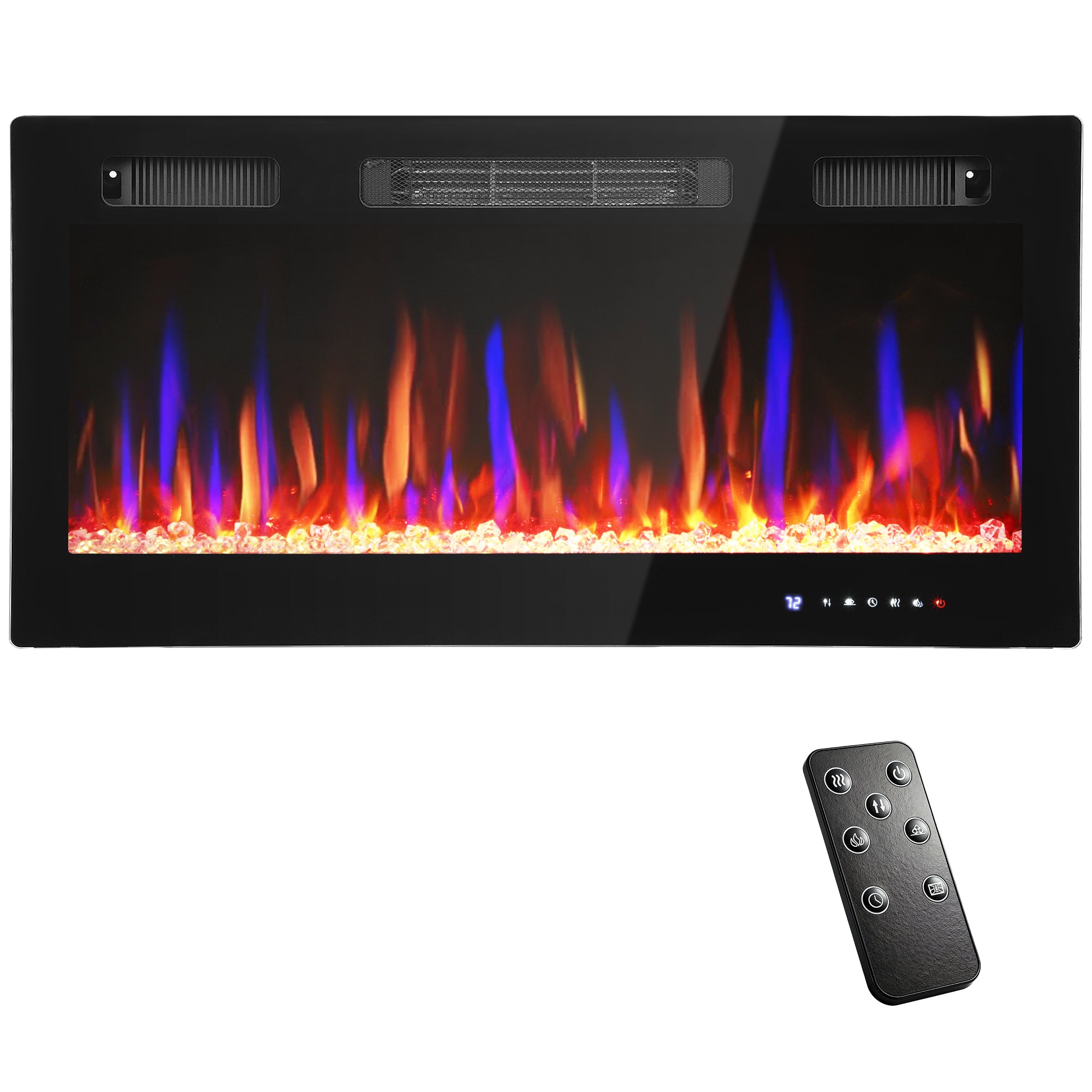 91cm/36" Electric Fireplace, Ultra-Slim Wall Mounted and Recessed Electric Fire Heater with Adjustable Flame and Thermostat, Eco Mode, Auto Switch, Weekly and 24H Timer, Remote, 900W/1800W